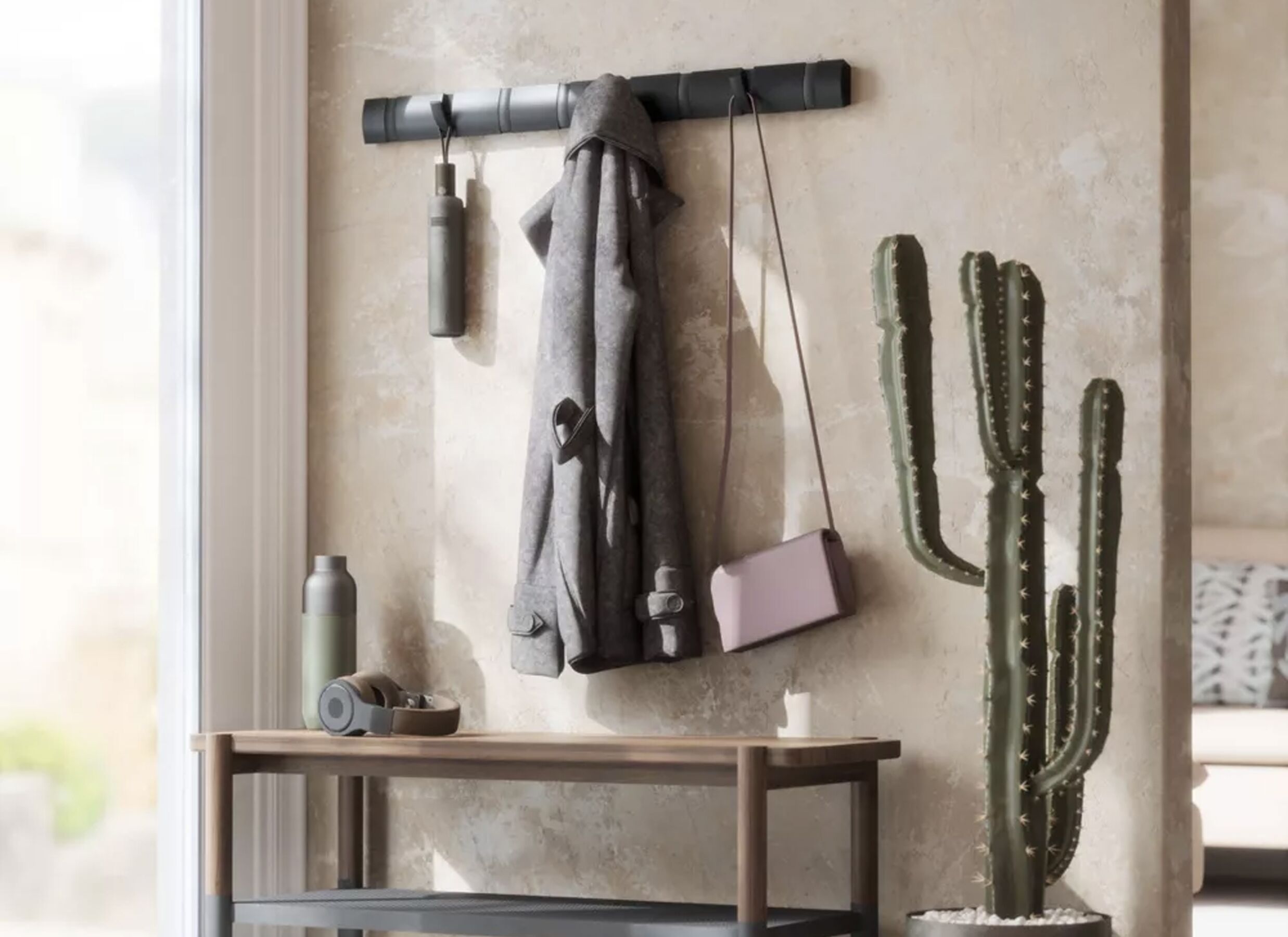 Sfeerfoto - Kapstok Flip 84,5x3,8x7cm - hout & metaal - zwart