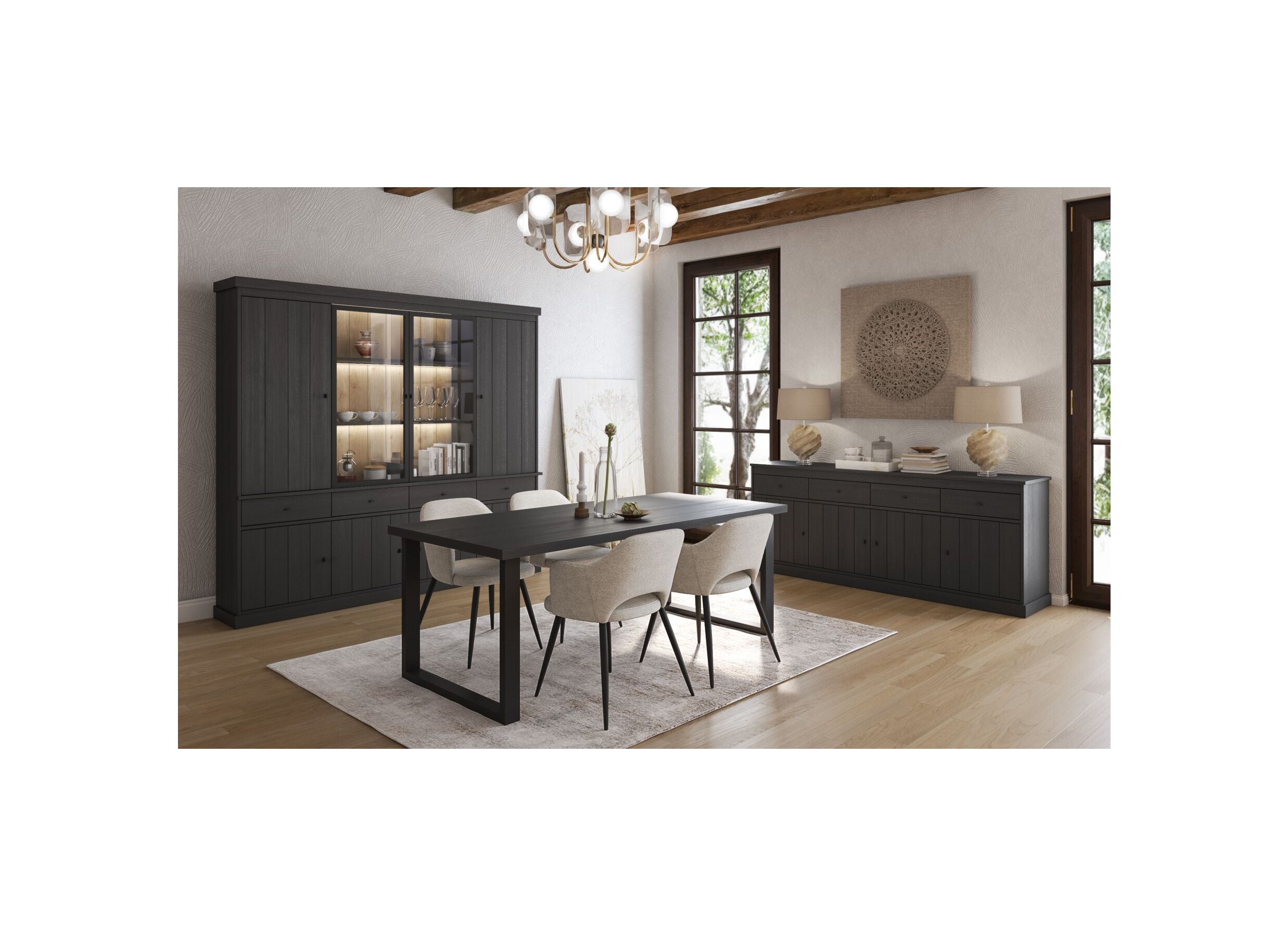 Setfoto - Tafel Valencia 180x98cm - melamine -zwarte eik