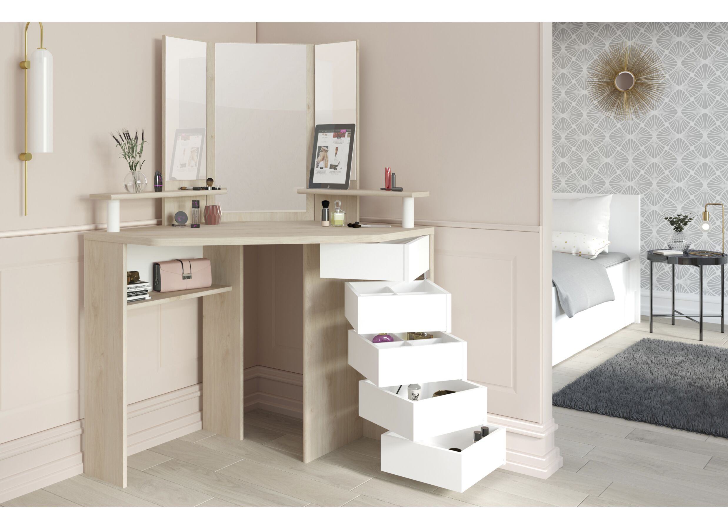 Coiffeuse Sweet avec miroir 114x114x142cm