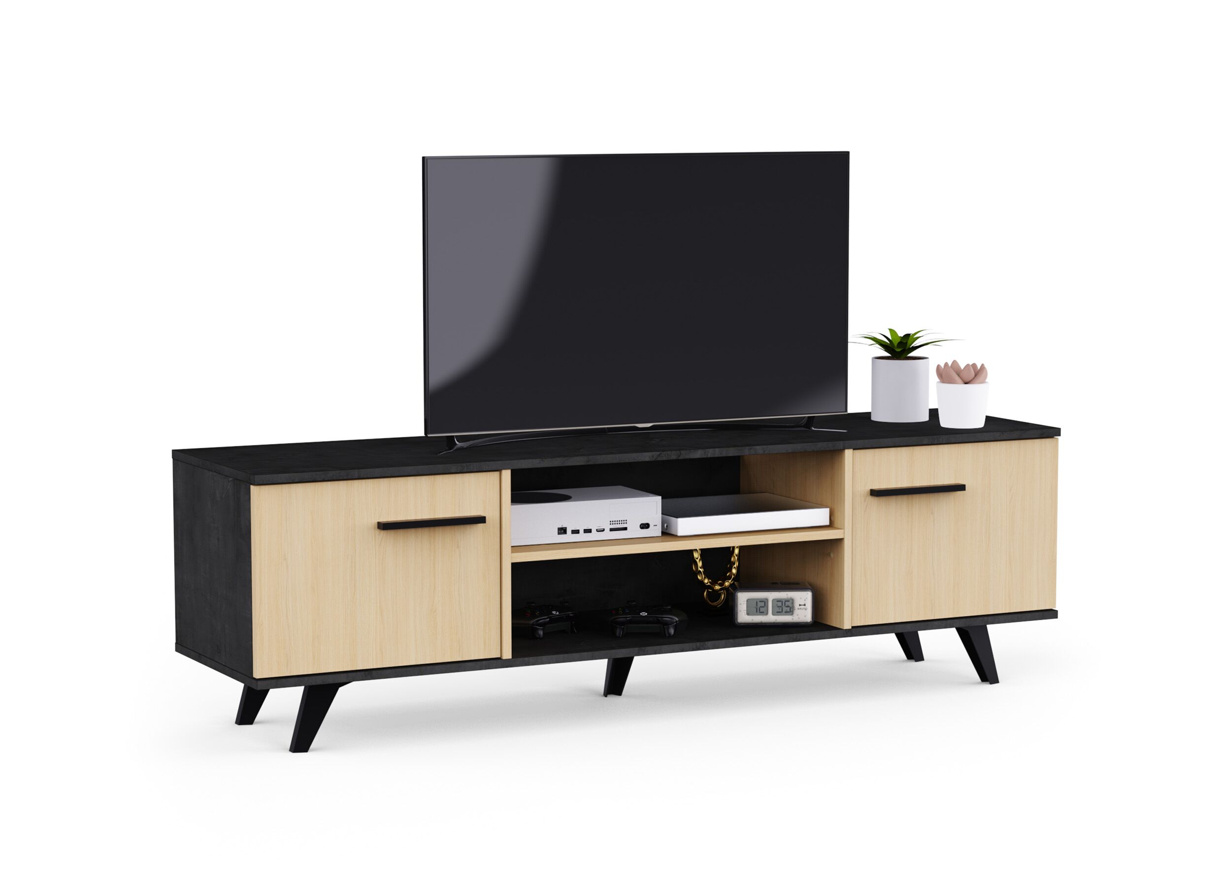 Foto ambiance - Meuble TV Kent 151cm - décor - chêne de fil & sidewalk
