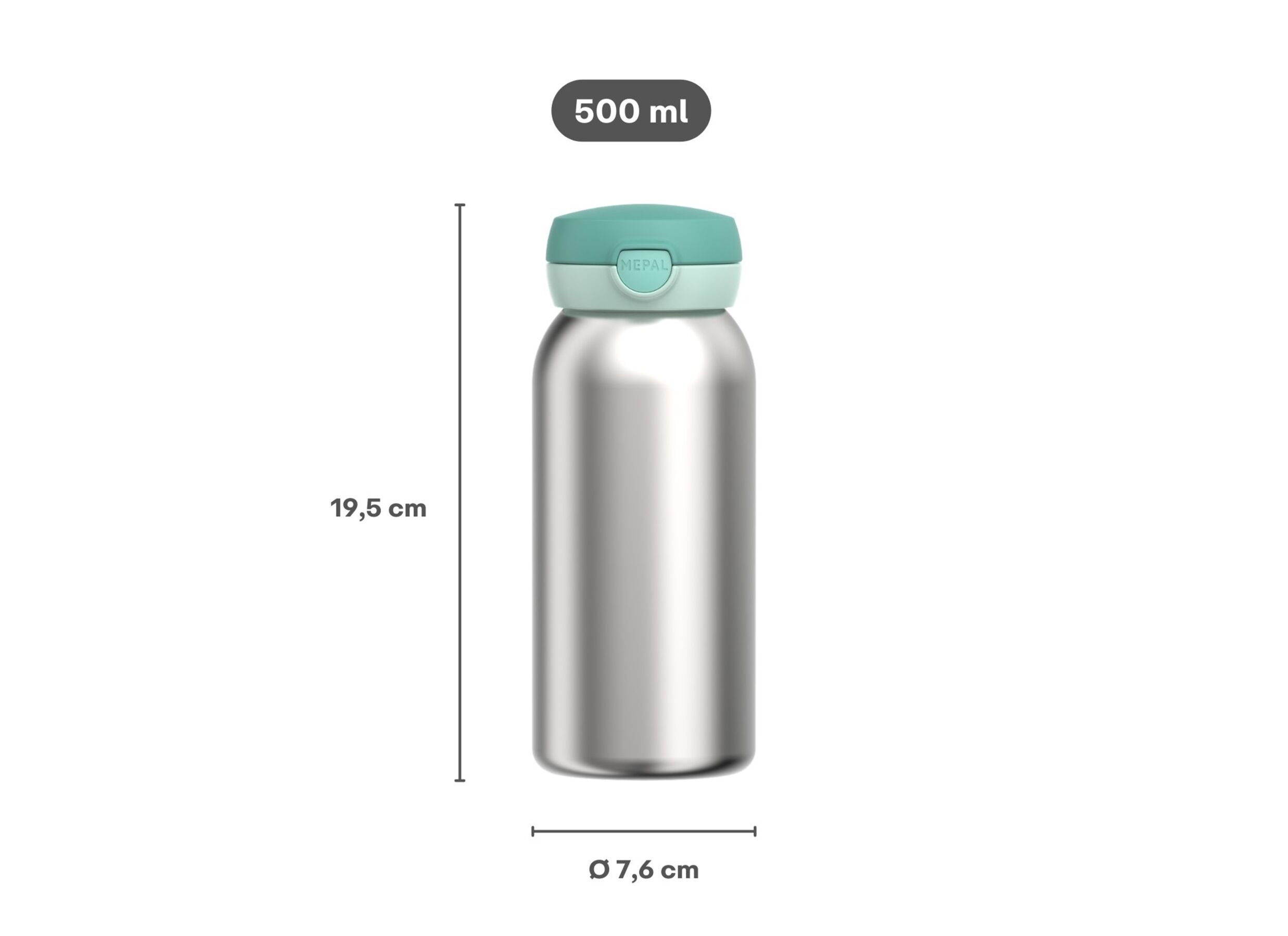 Dimensions - Bouteille isotherme Campus Flipdop Unicorn Glow 500ml - acier inoxydable - multicolore