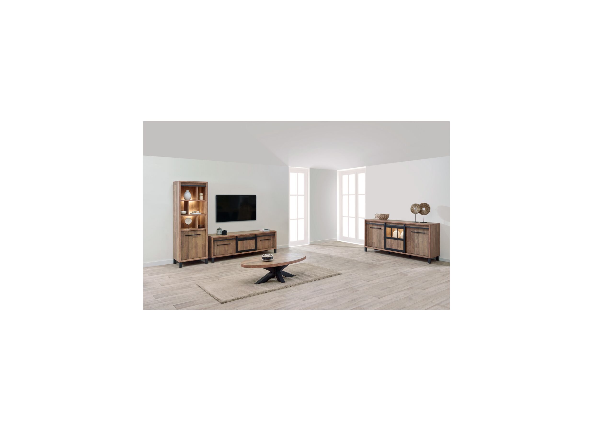Setfoto - Tv-meubel 179cm - meubelplaat - old teak & matt black