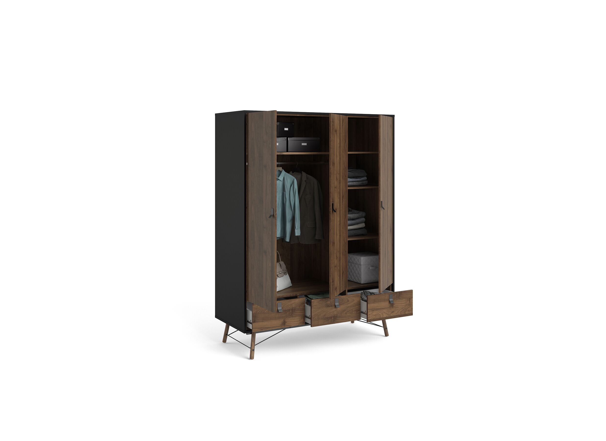 Kleerkast Ry 151cm - decor - mat zwart/okkernoot