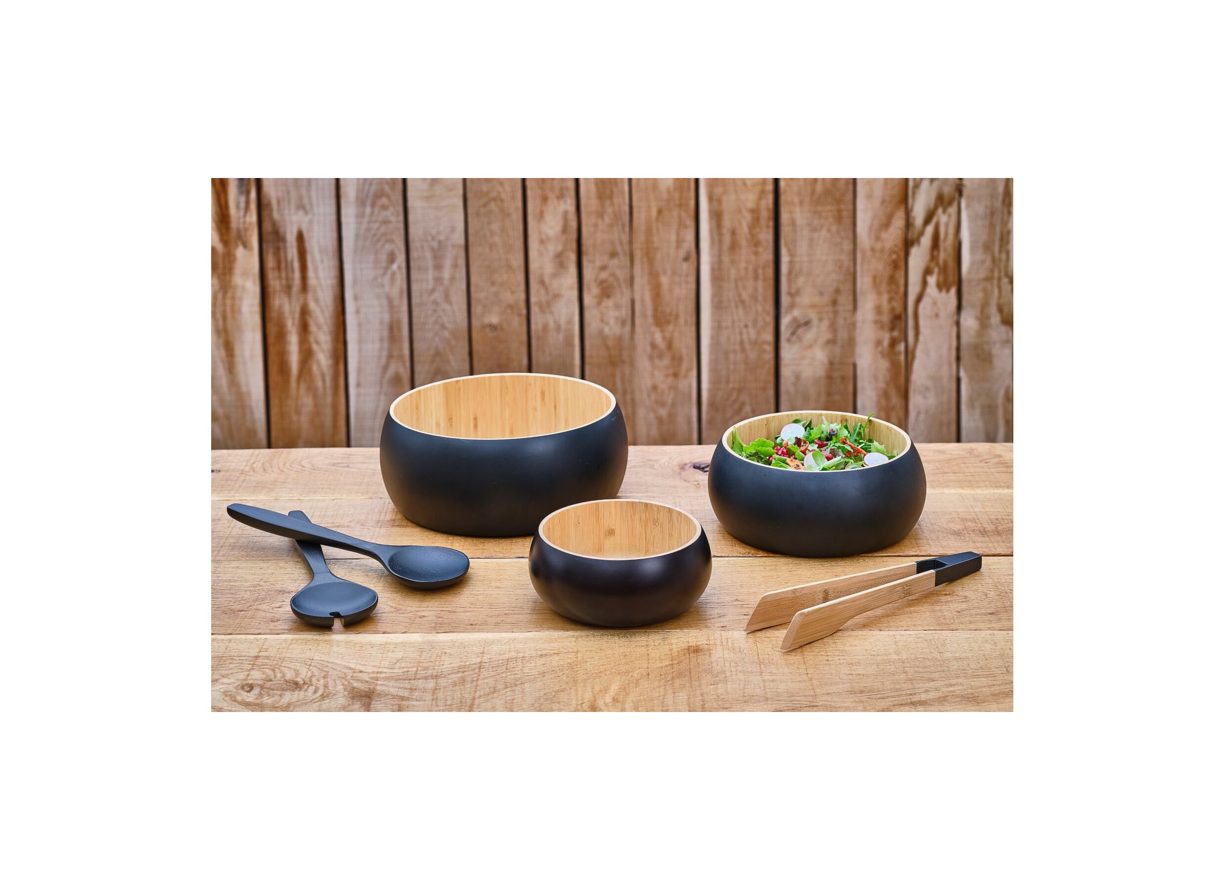 Photo ensemble - Couverts à salade Black & Wood noir 2 pièces