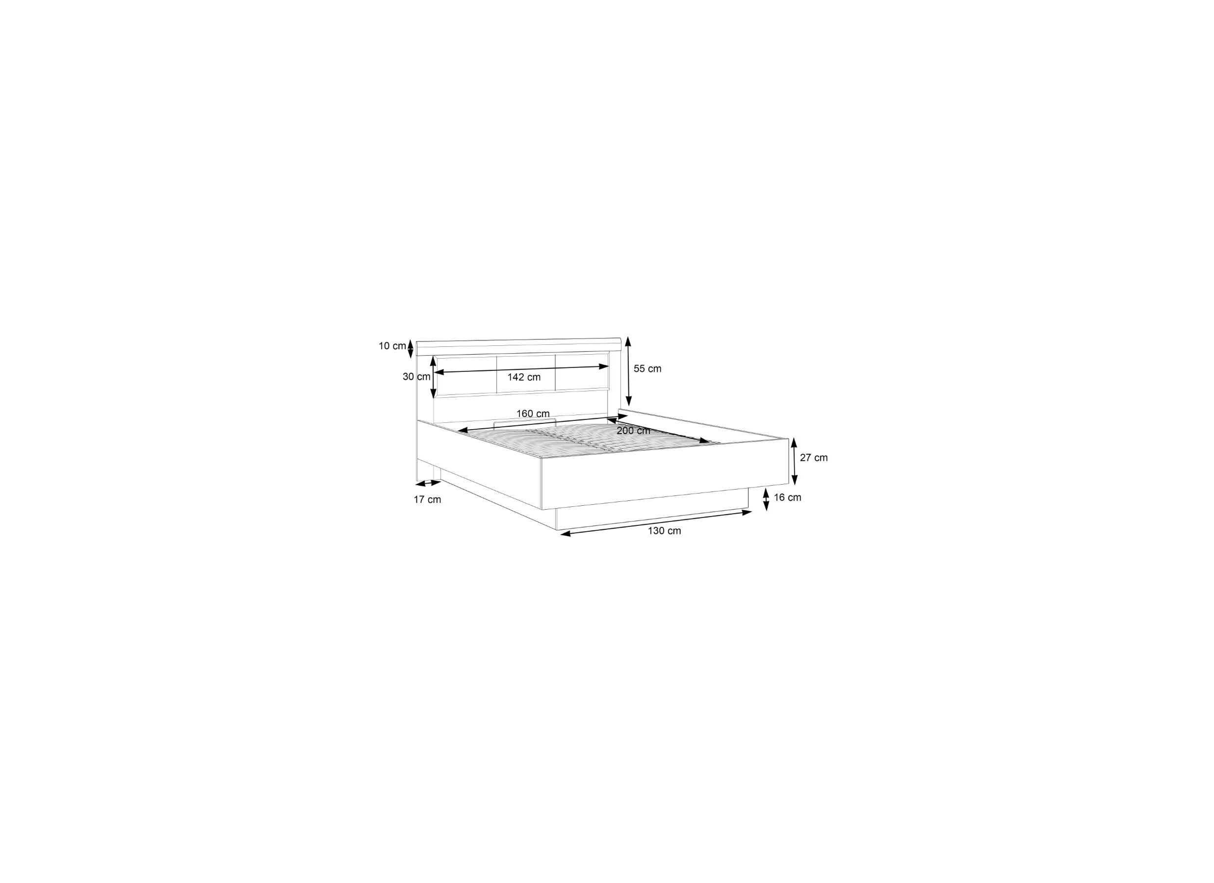 Dimensions - Lit Dalate 160x200cm avec rangement - panneau décor - chêne châtaignier/noir mat