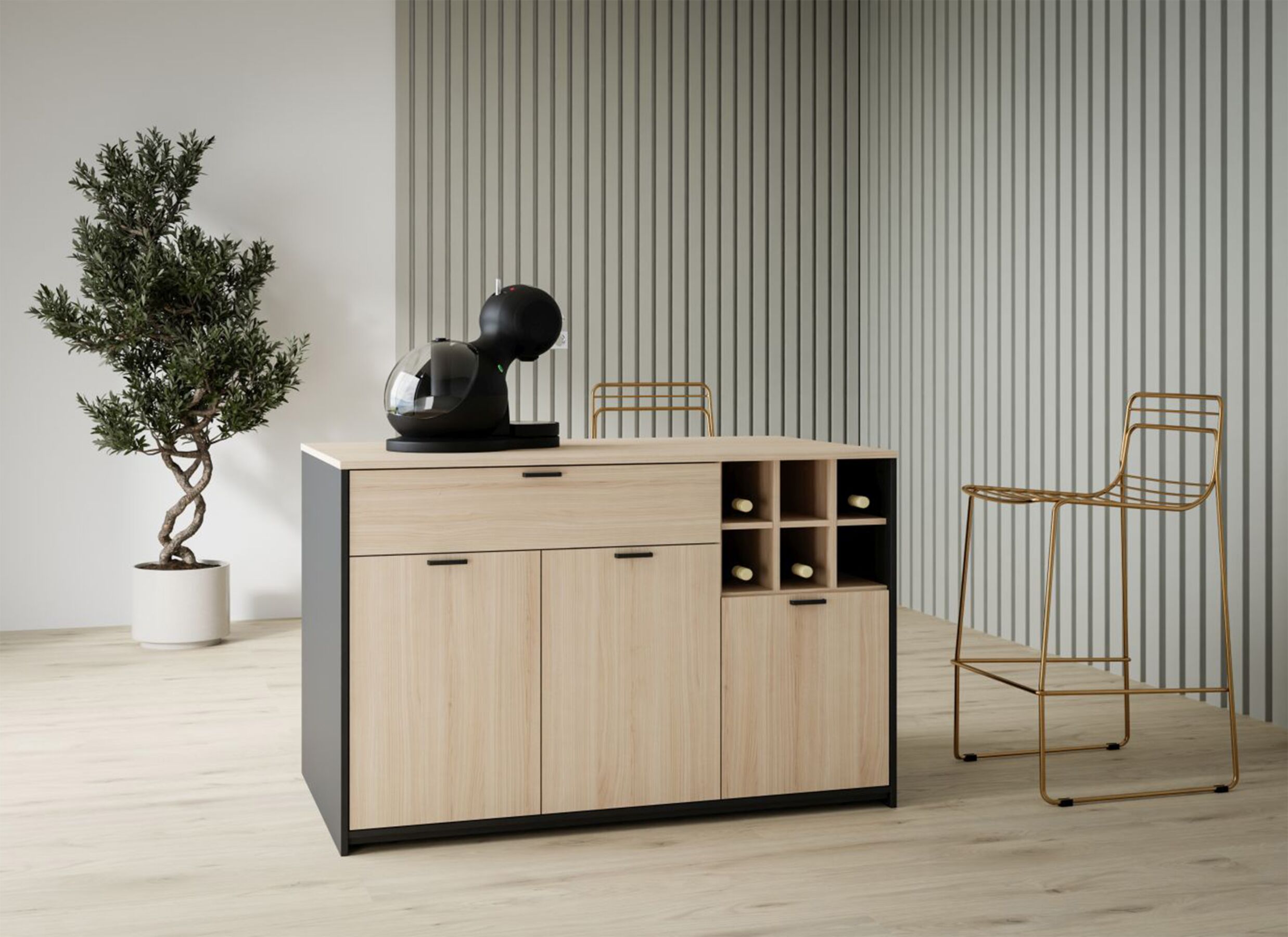Foto ambiance - Armoire de cuisine Mantek 123x75cm - décor - chêne riva & noir