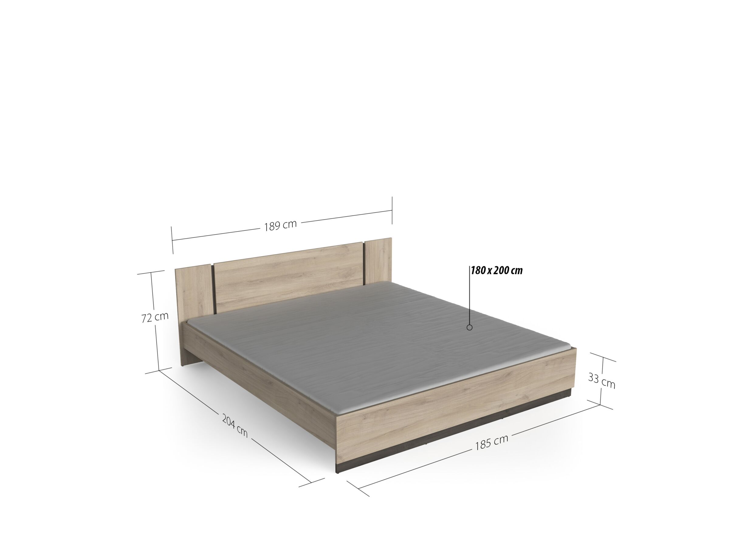 Dimensions - Lit Watson 180x200cm - décor - chêne kronberg & waterford