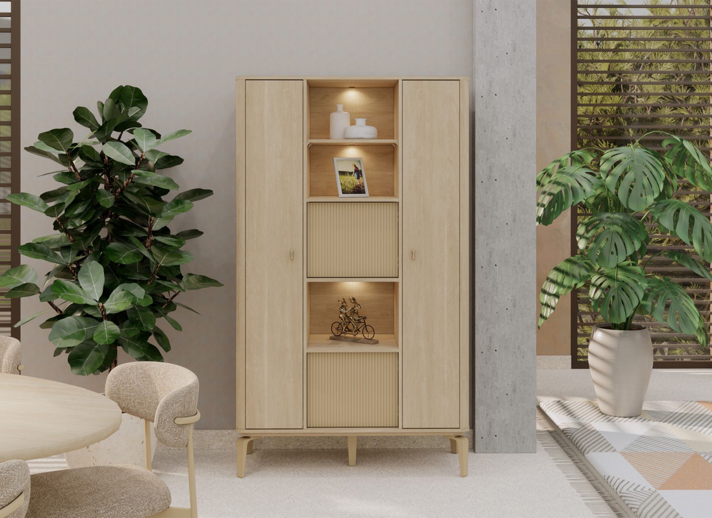 Foto ambiance - Meuble Bar Ravello 112cm - décor - brushed sand oak nature