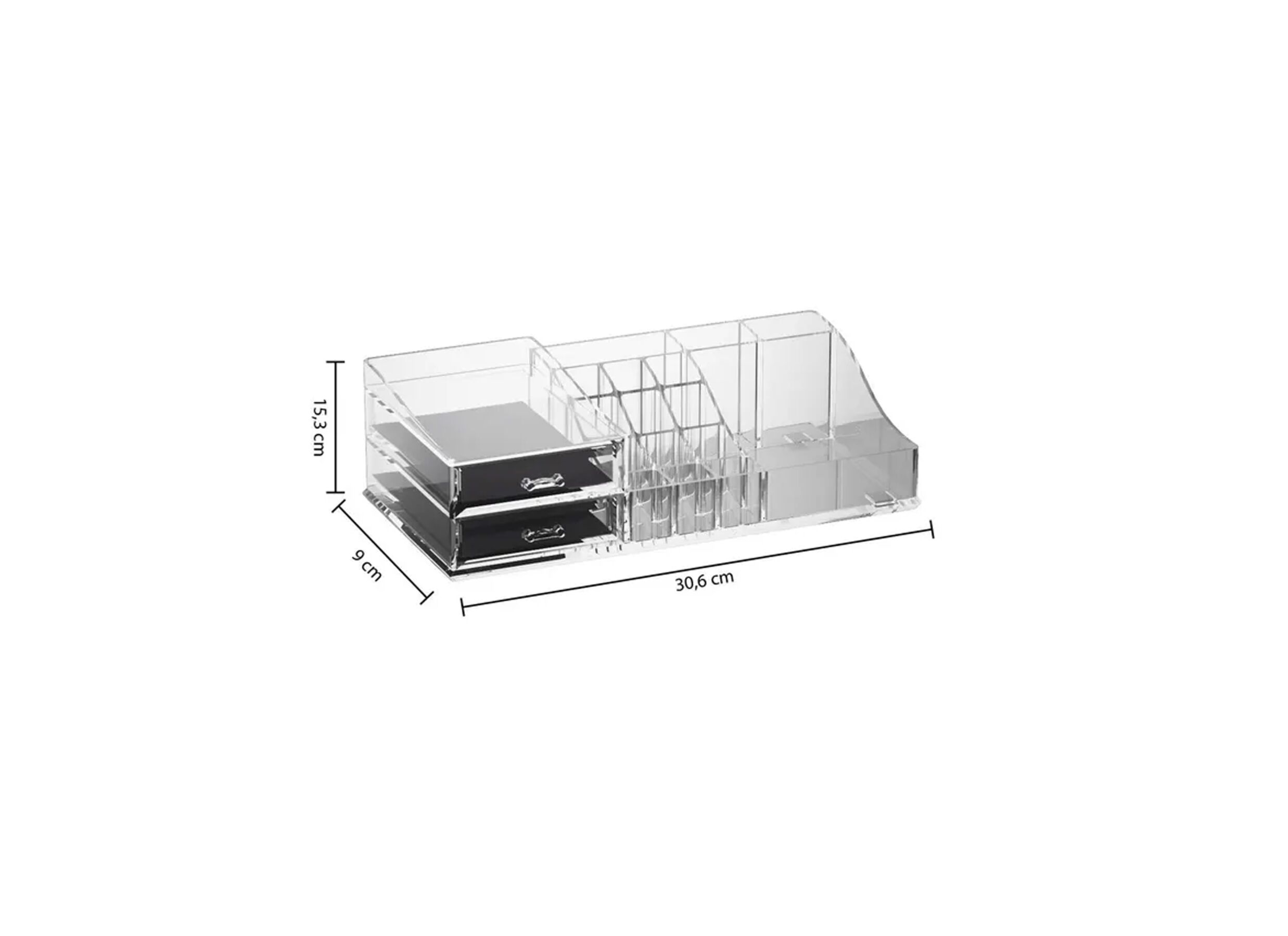 Afmetingen - Organizer Selena 30,6x15,3x9cm - polystyreen - transparant