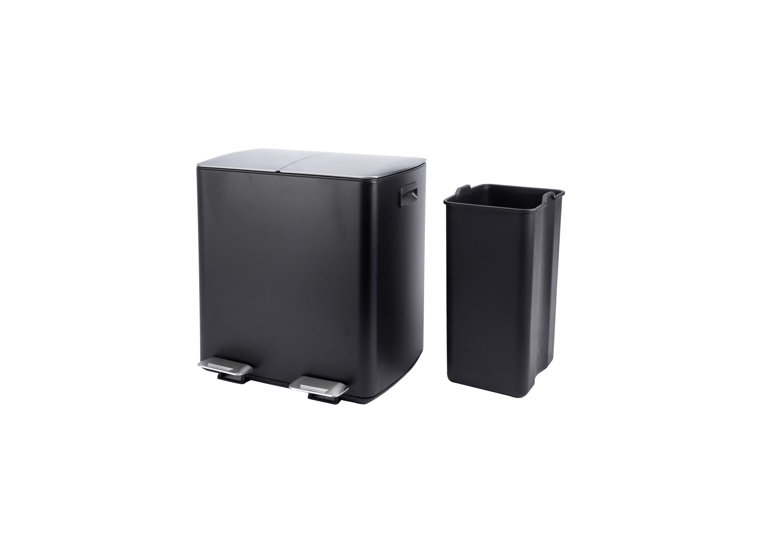 Aperçu - Poubelle à pédale avec compartiment de rangement Stress 2x30L noir mat