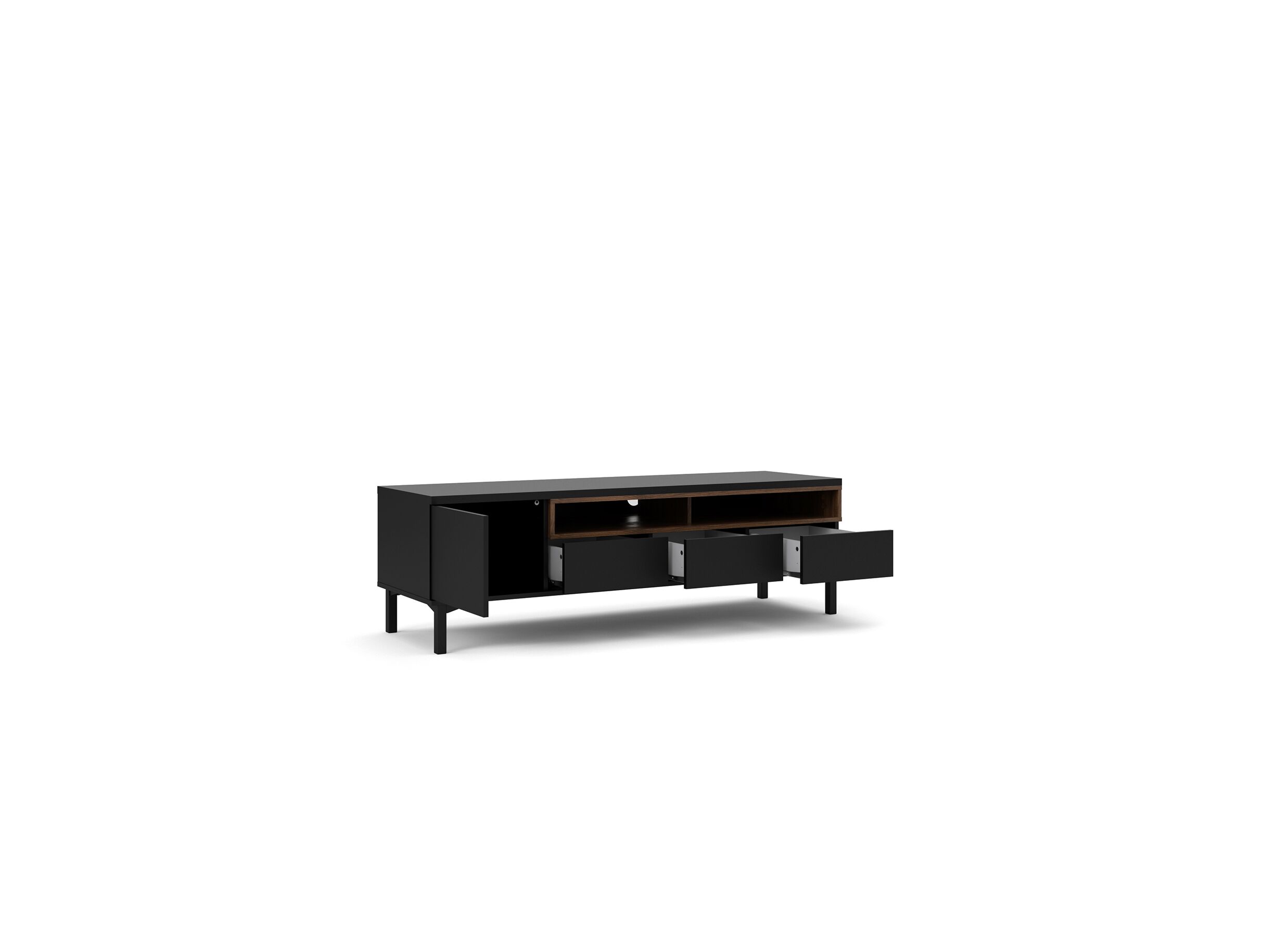 Tv-meubel Roomers 156cm - spaanplaat - zwart & walnoot