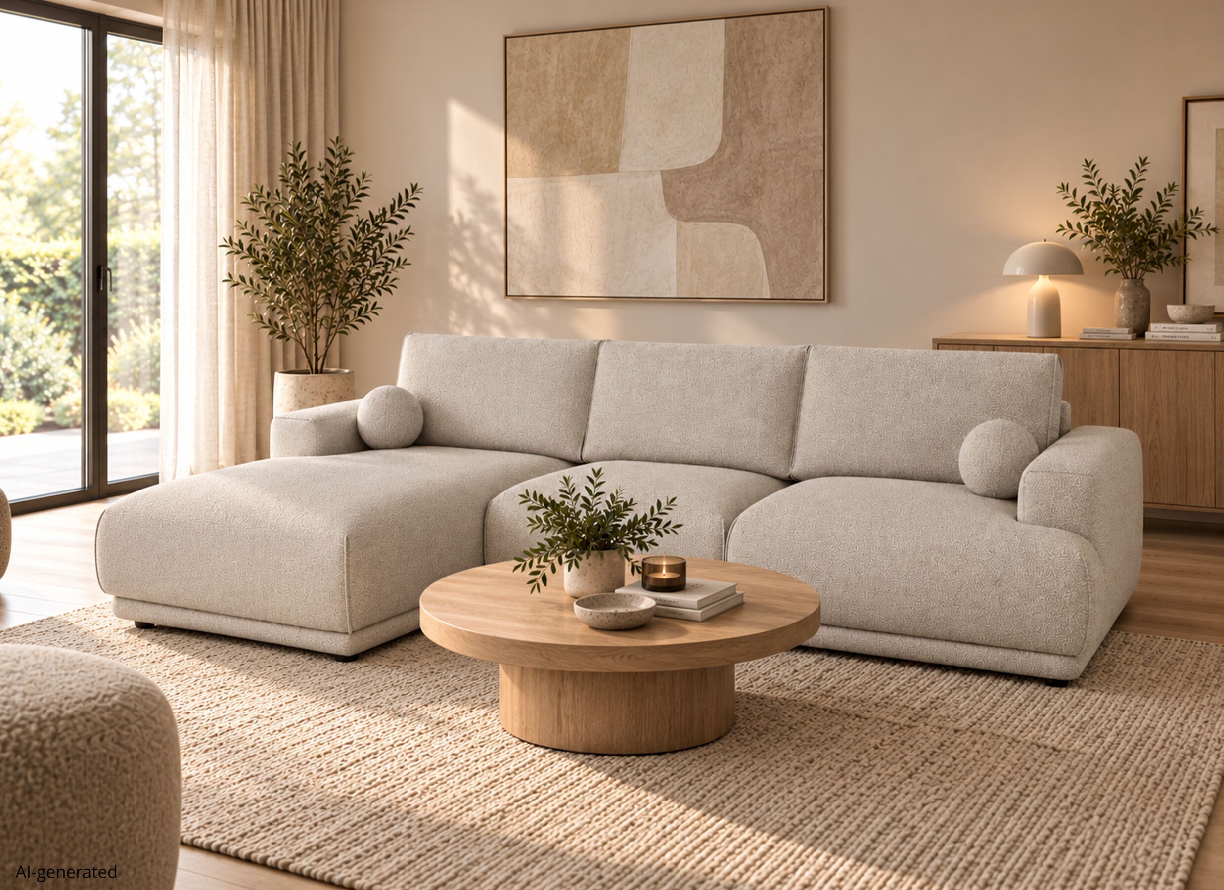 AI Generated - Hoeksalon Ramusio 319x169cm - stof - beige
