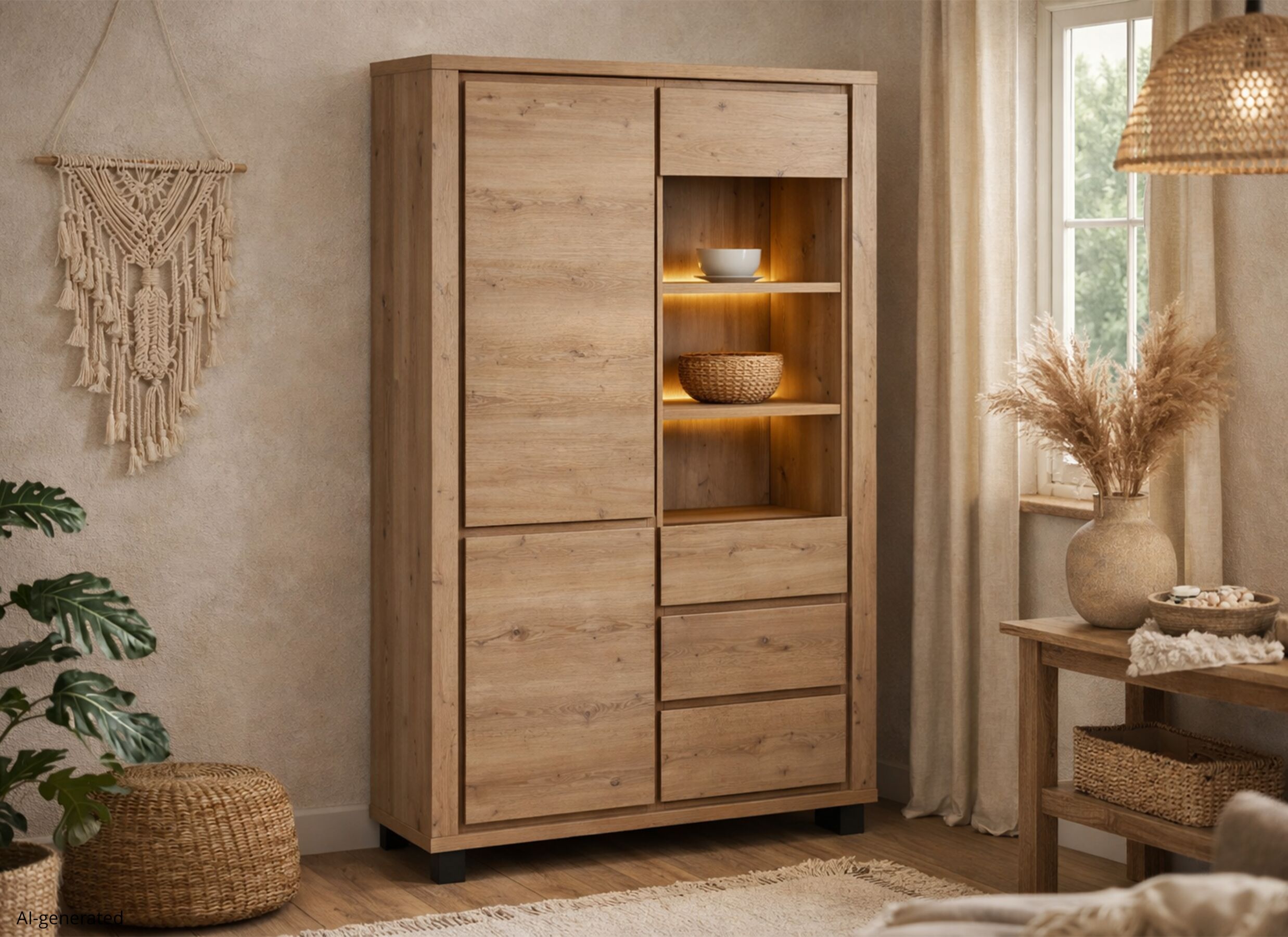 AI Generated - Vitrine Uri 128cm - décor - hudson oak