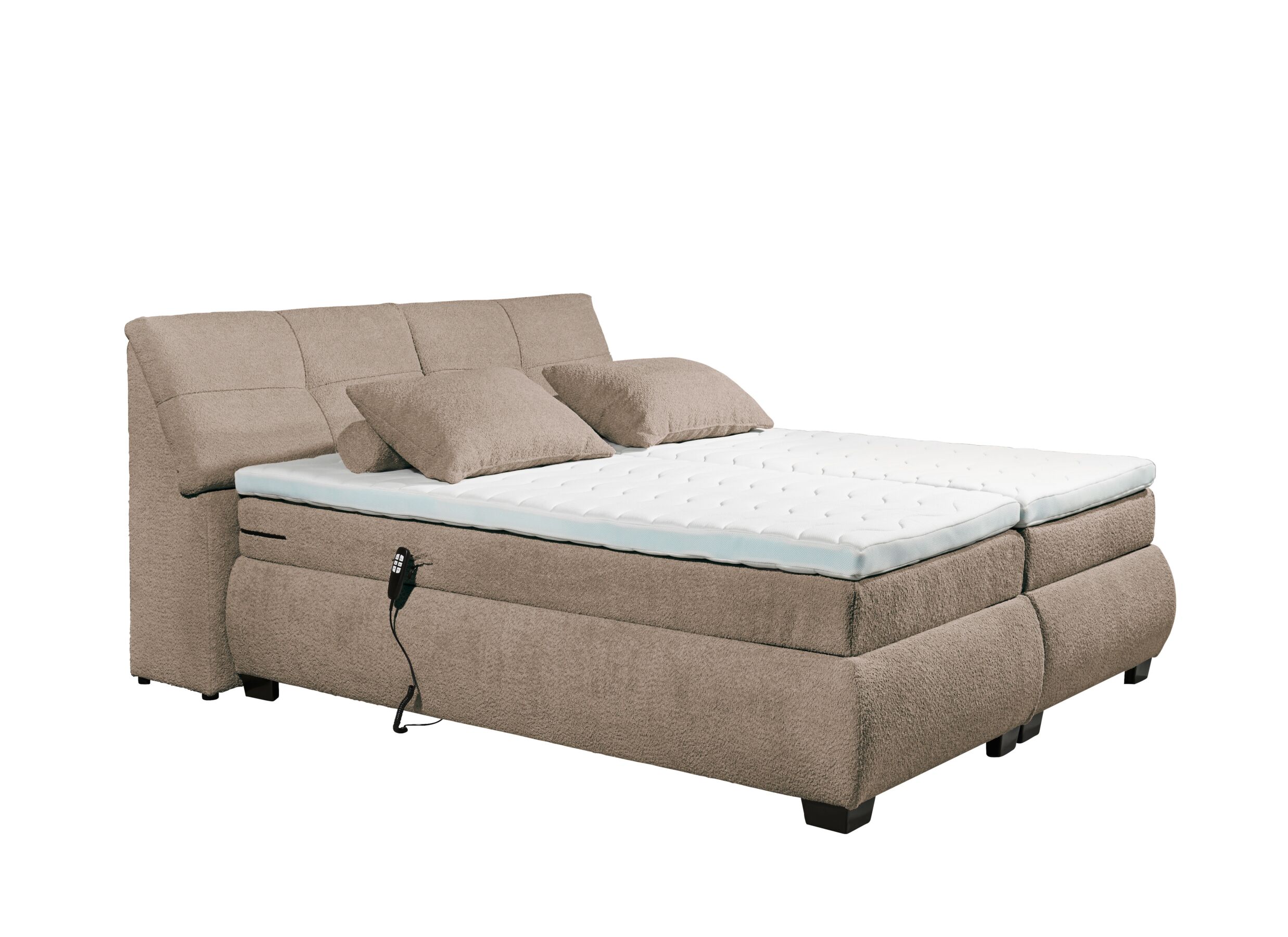 Overzichtsfoto - Boxspring Reynosa 180x200cm - stof - taupe met opbergruimte & elektrisch