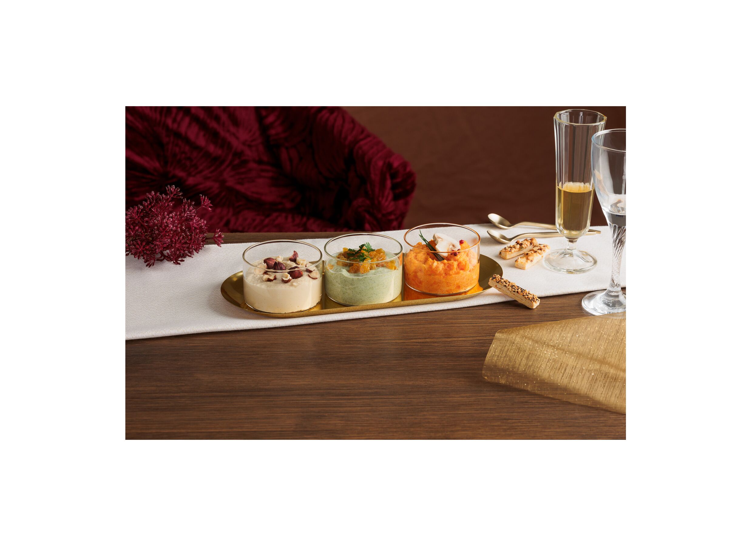 Sfeerfoto - Aperoset Herfst 30x12x5cm - glas & roestvrij staal - goud