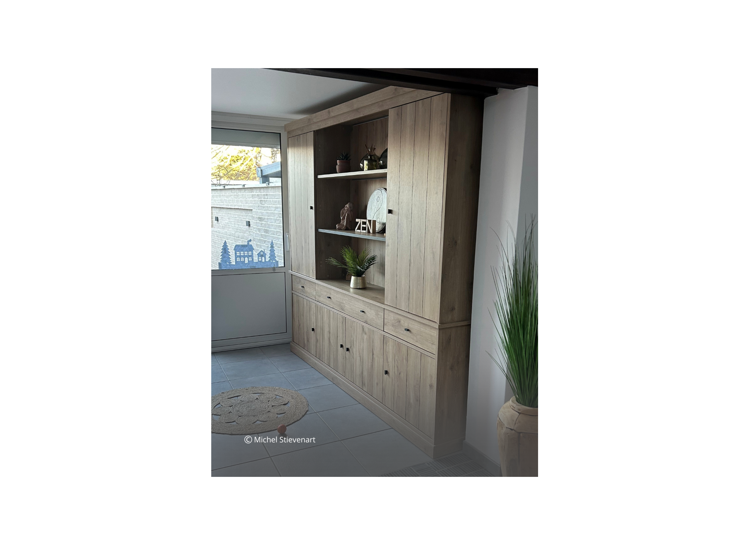 Foto ambiance - Vitrine Valencia 182cm - mélamine - chêne clair