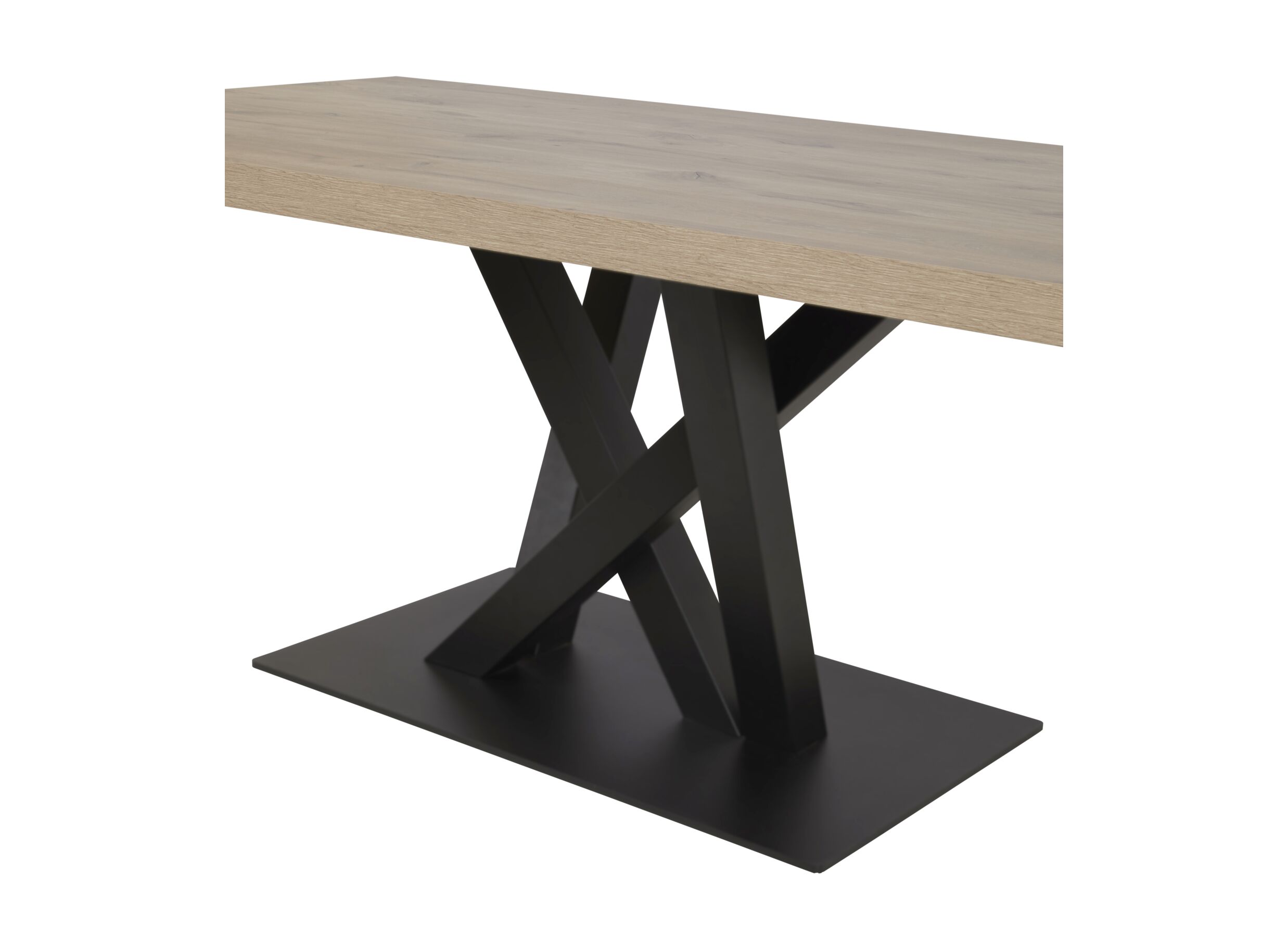 Detailfoto - Tafel Sacha 230x100cm - melamine & metaal - canyon oak & zwart