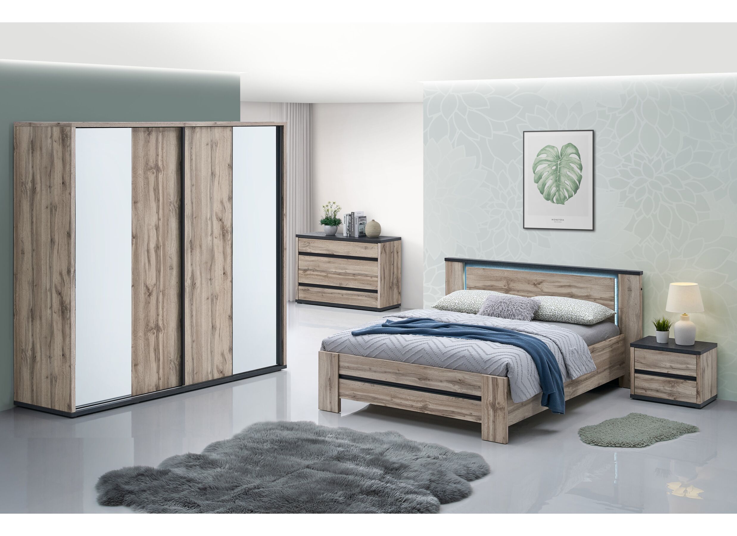 Hoofdfoto - Slaapkamer Elvira met bed 180cm - kleerkast 240cm - commode 110cm en 2 nachtkastjes