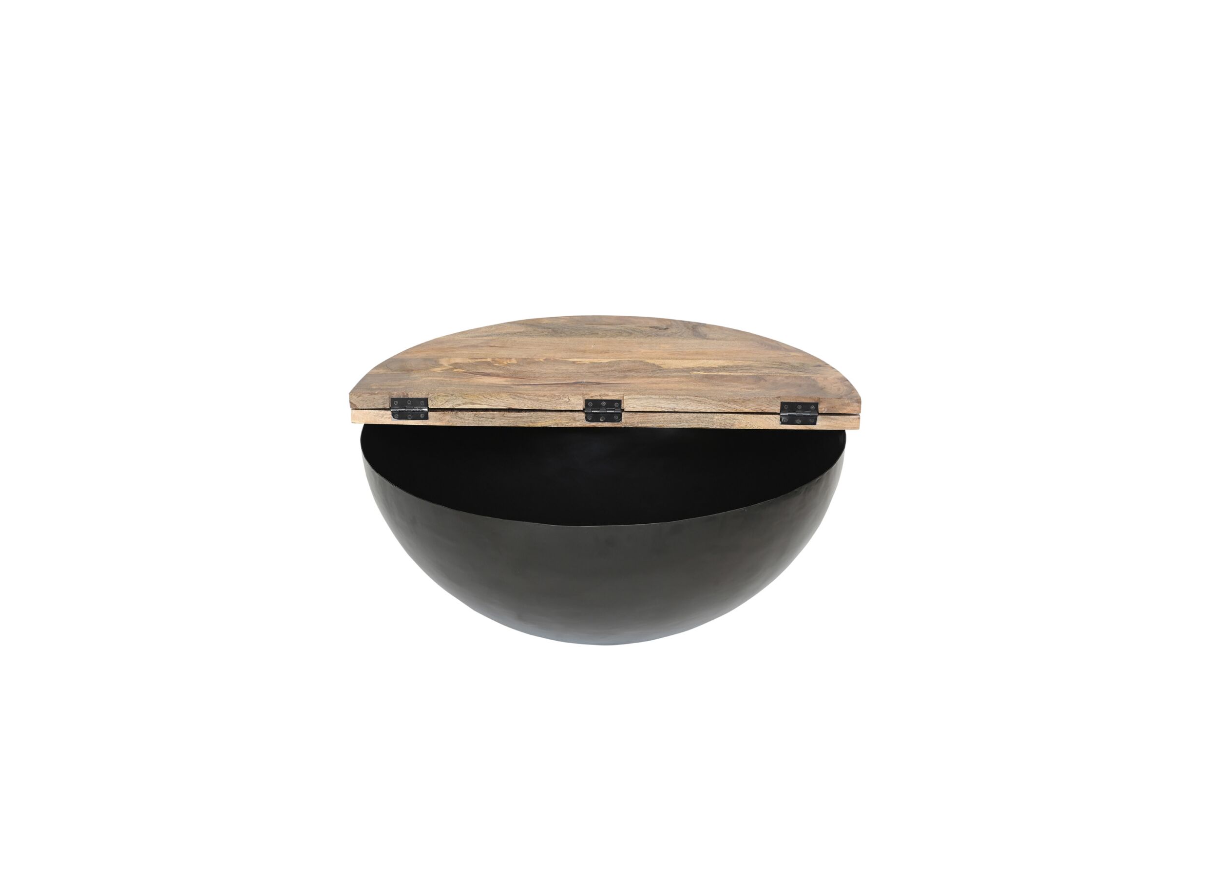 Aperçu - Table basse Antz Ø90cm - manguier massif & métal - naturel noir avec rangement