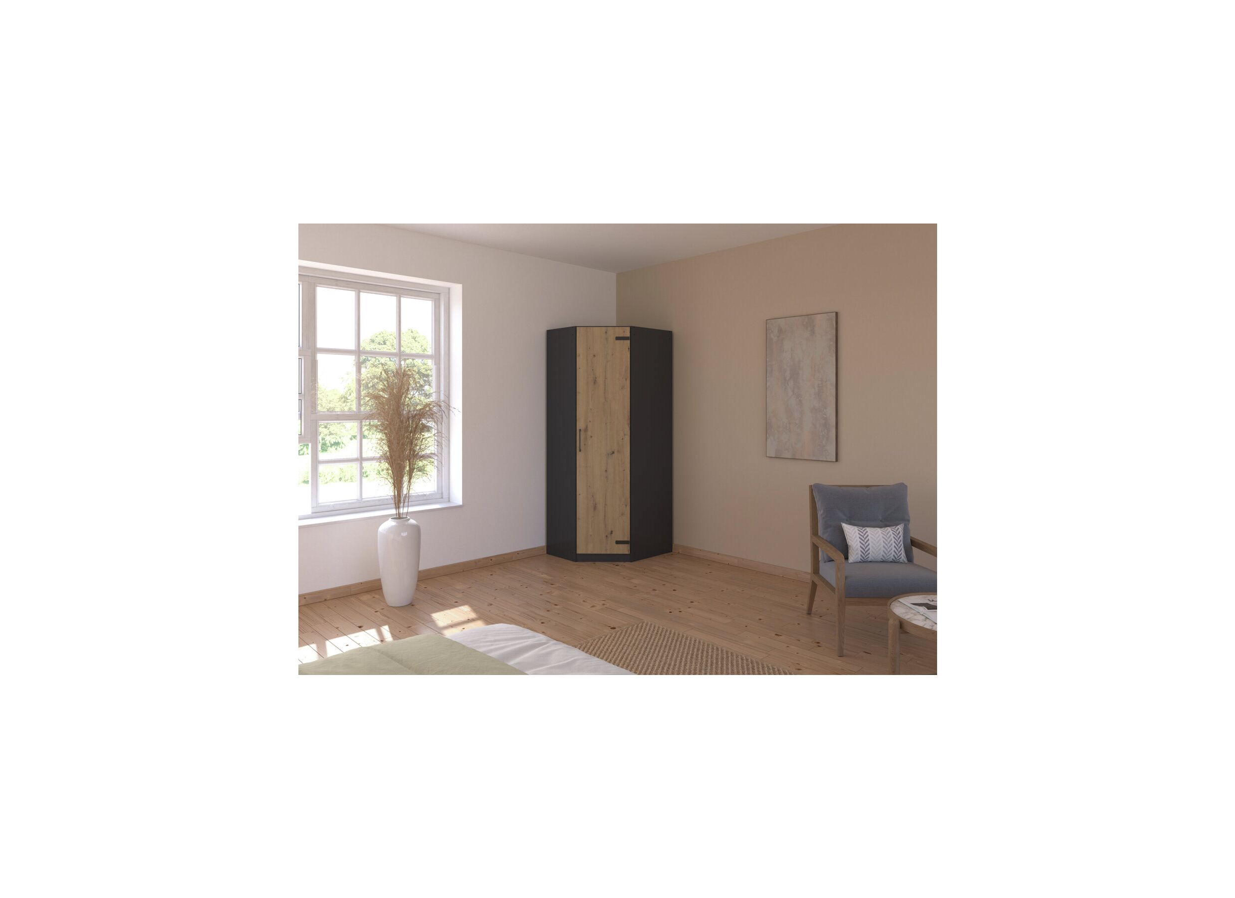Foto ambiance - Armoire d'angle Butte 85cm - décor - chêne artisanal/gris