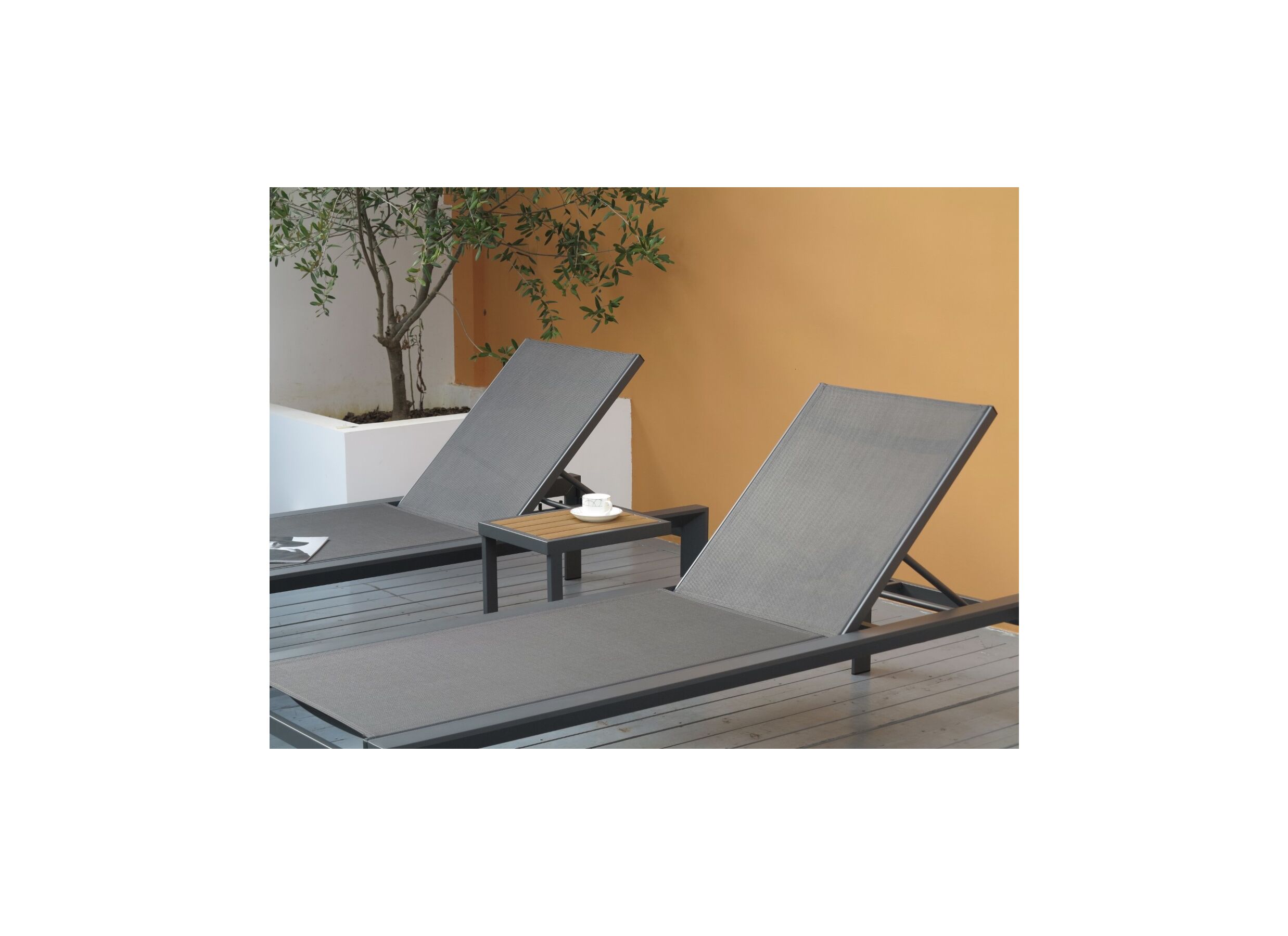 Photo ensemble - Table d'appoint Nirvana 40x32x45cm - aluminium/polywood - anthracite
