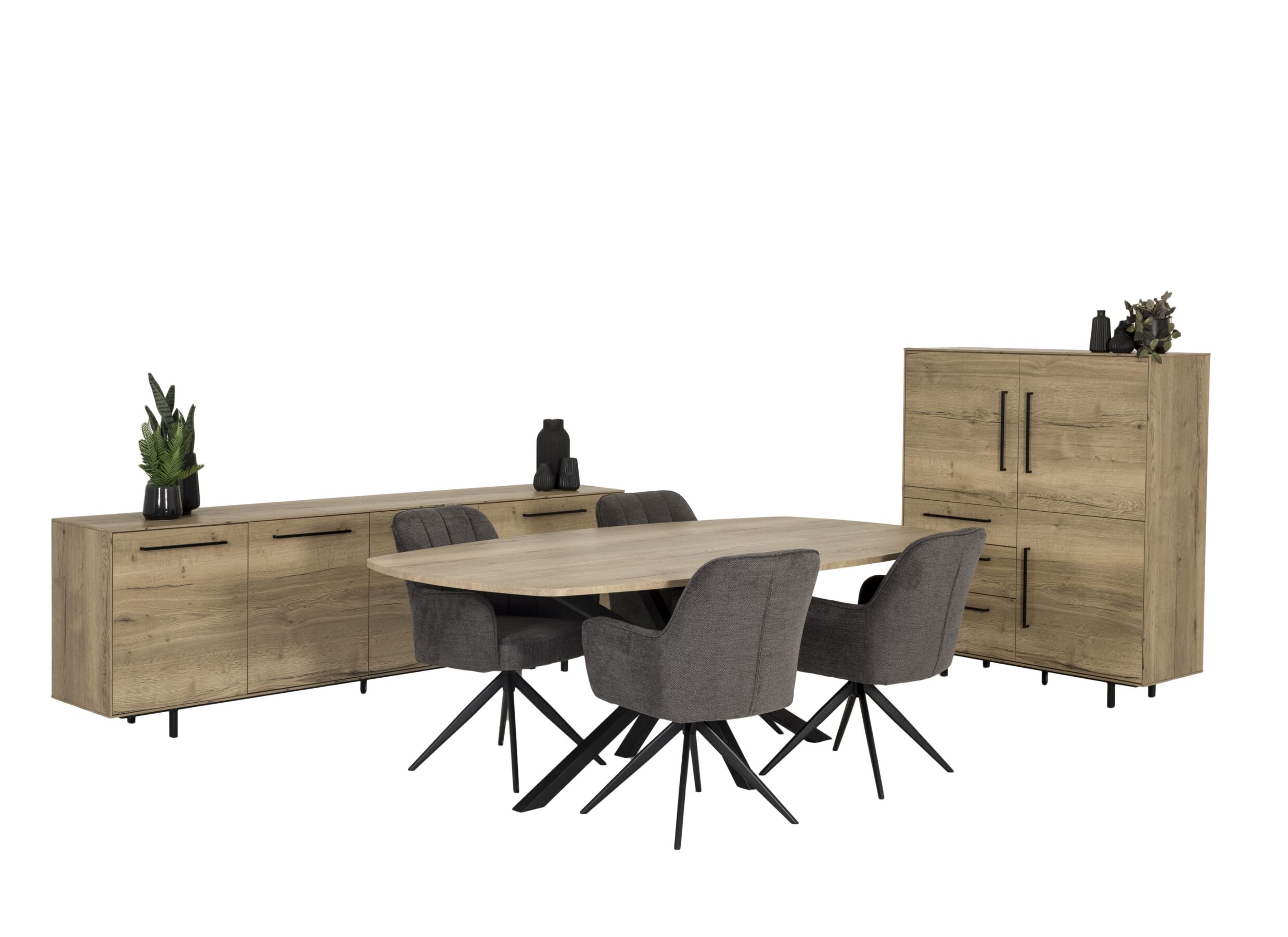 Hoofdfoto - Eetkamer Borgia met 4 stoelen Bonzo - tafel 220x120cm - dressoir 243cm - wandmeubel 120cm