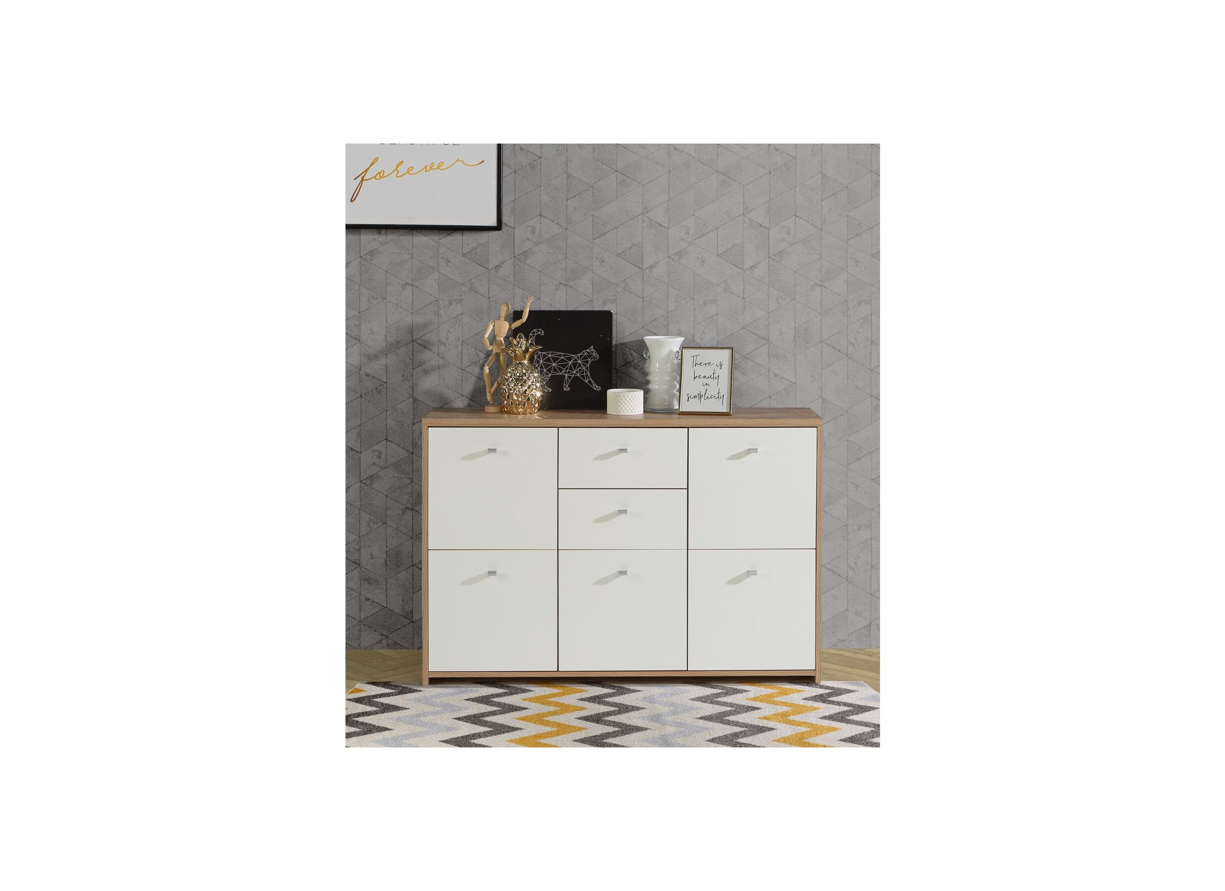 Foto ambiance - Armoire Best Chest 114x30x78cm - panneau décor - chêne artisanal/blanc