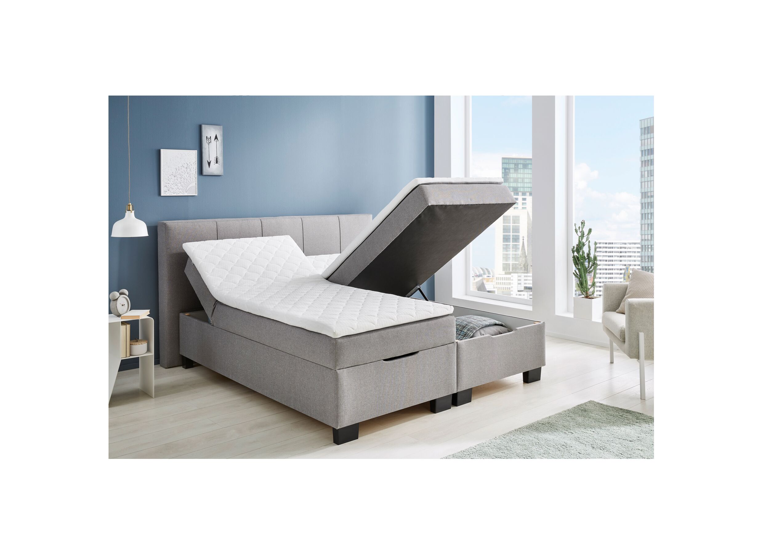 Bedbox BX1620 180x200cm met opbergruimte stof lichtgrijs