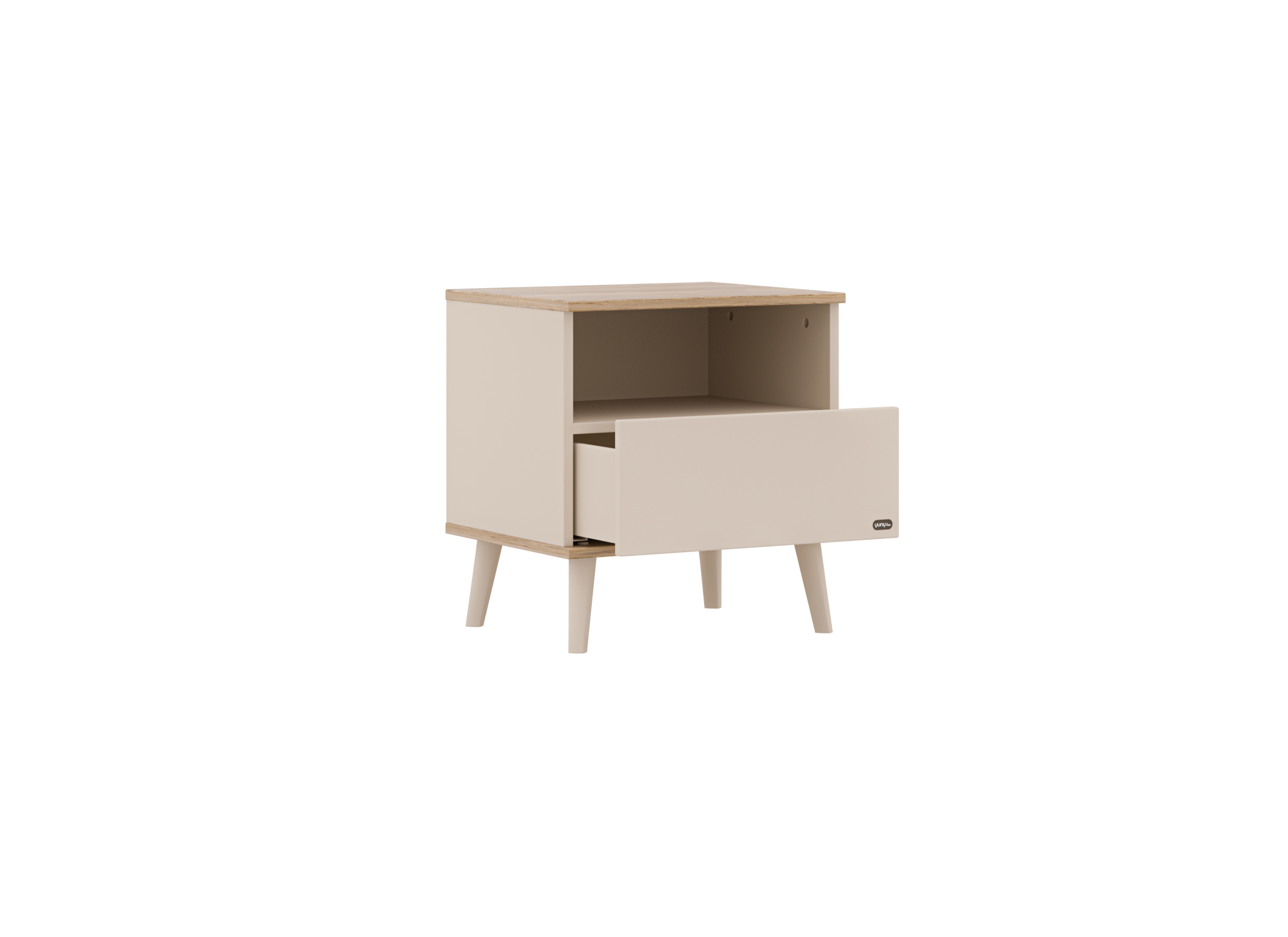 Plus Important - Table de chevet Hazel 48x40x52cm - mélamine - beige & chêne montana