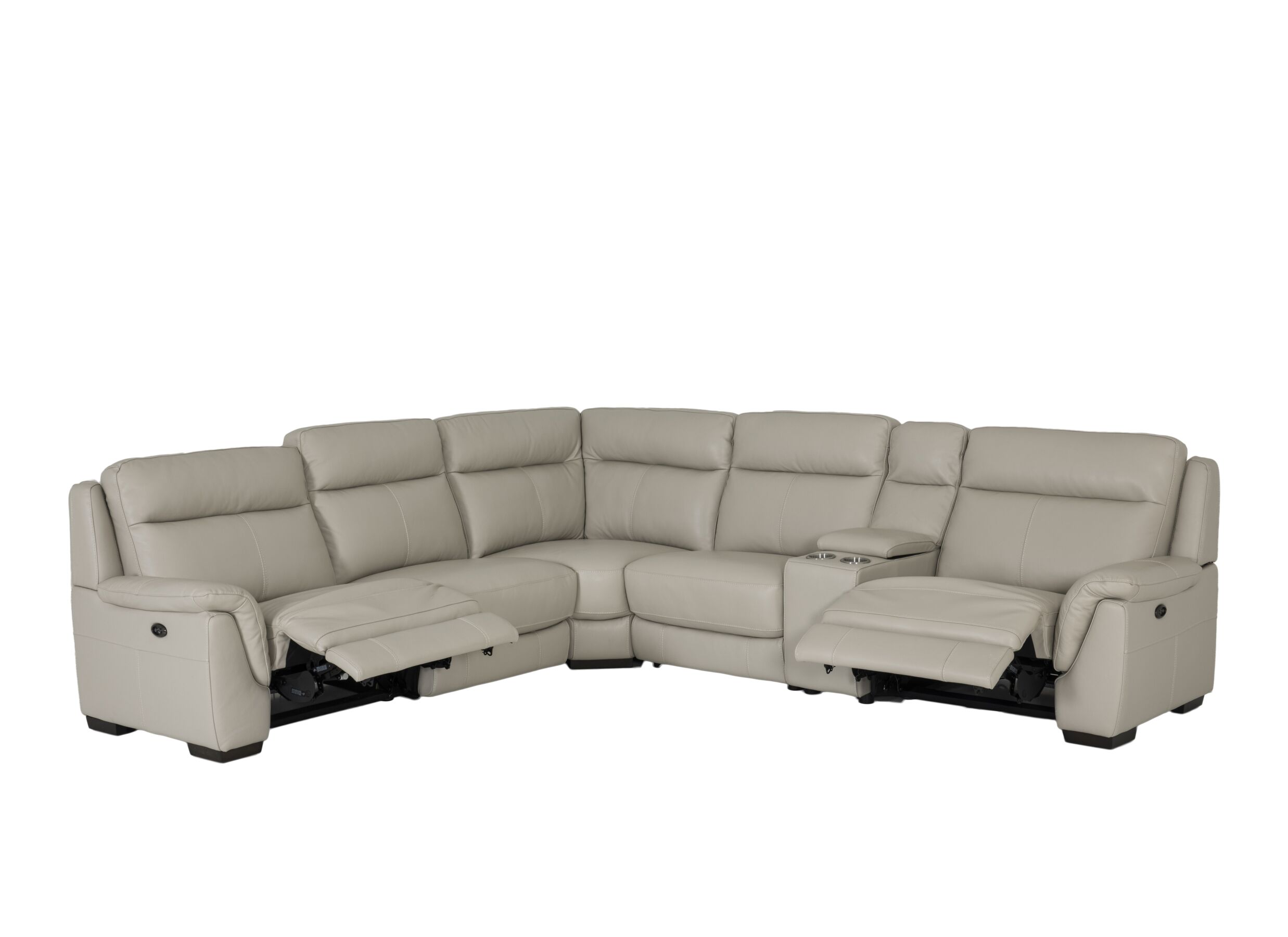 Hoeksalon May 289x321cm - leder - grijs beige met relax en middenarmsteun
