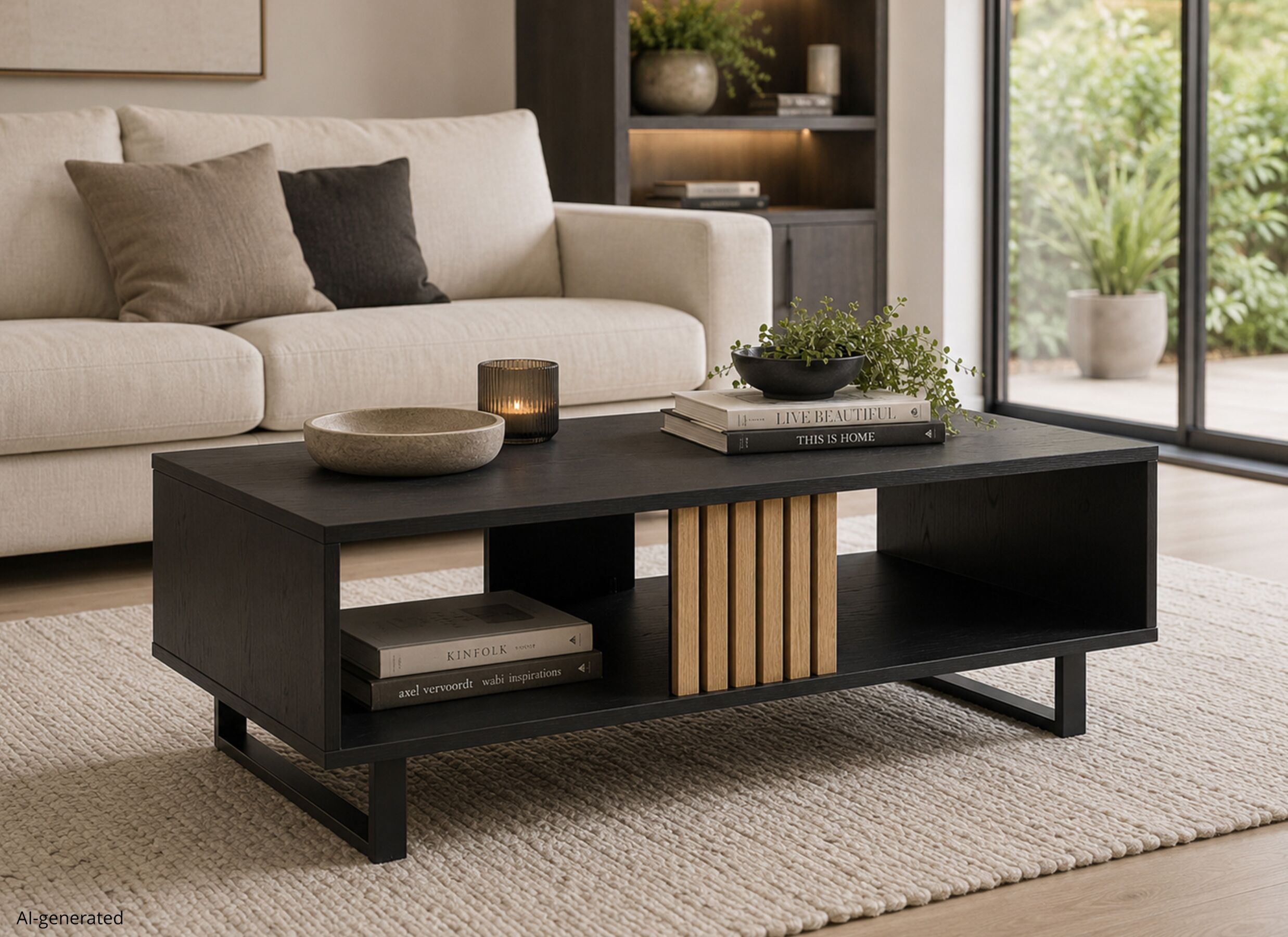 AI Generated - Salontafel Faro 42x125cm - melamine - structuur zwart