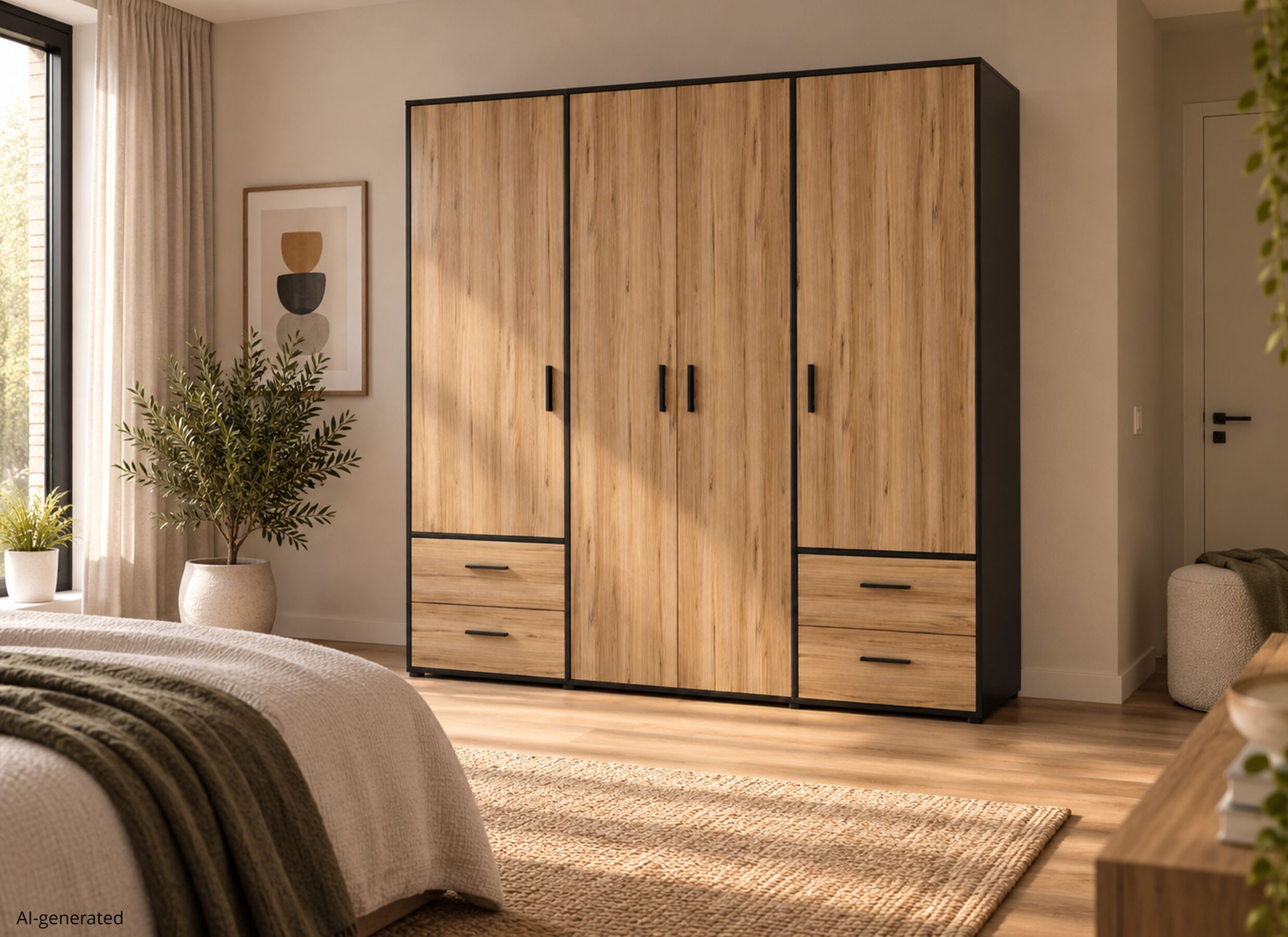 AI Generated - Kleerkast Mokkaro 206cm - decor - zwart & kastanje eik