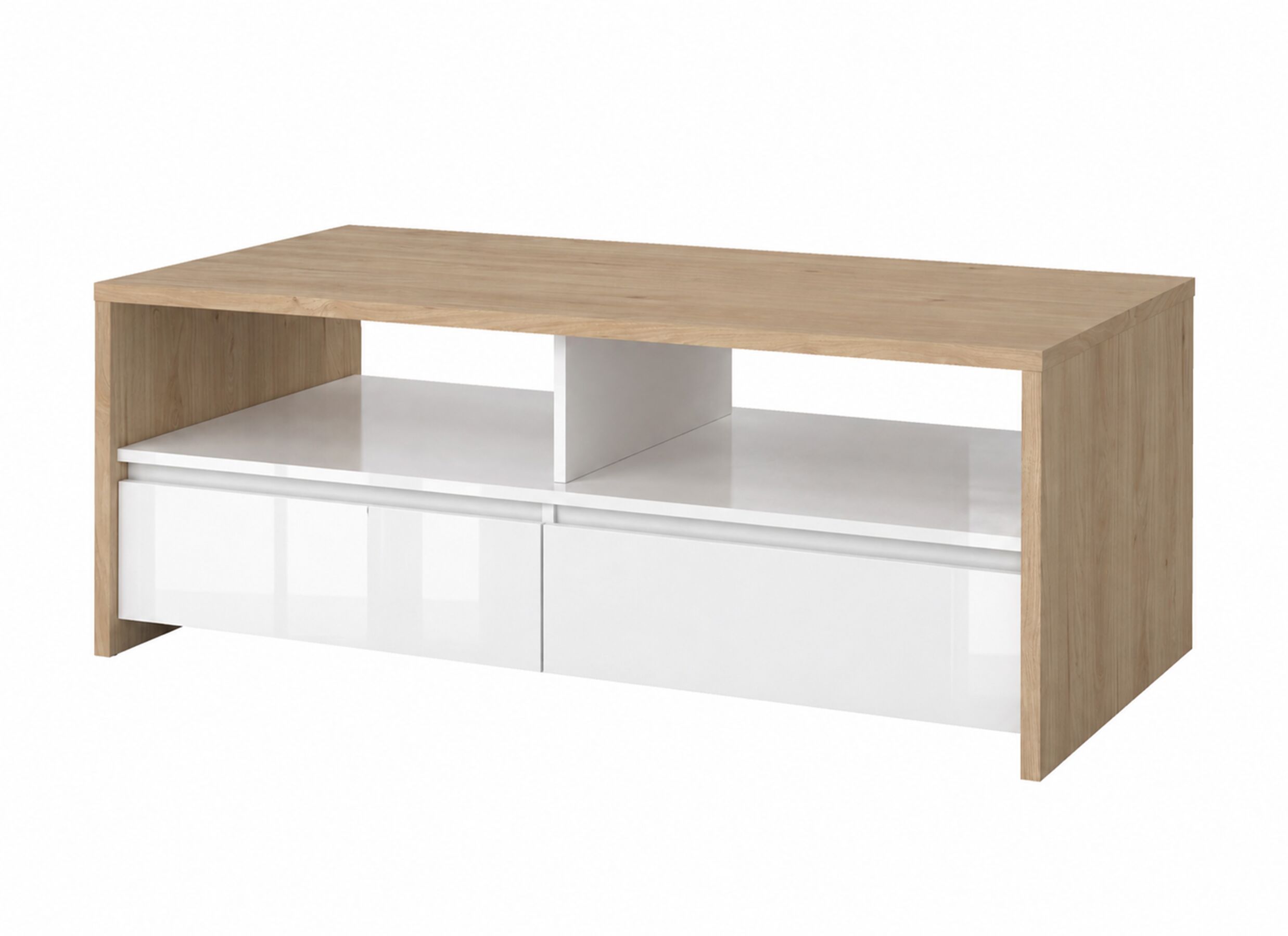 Aperçu - Table basse Next 120x60cm - mélamine - blanc brillant & jackson hickory