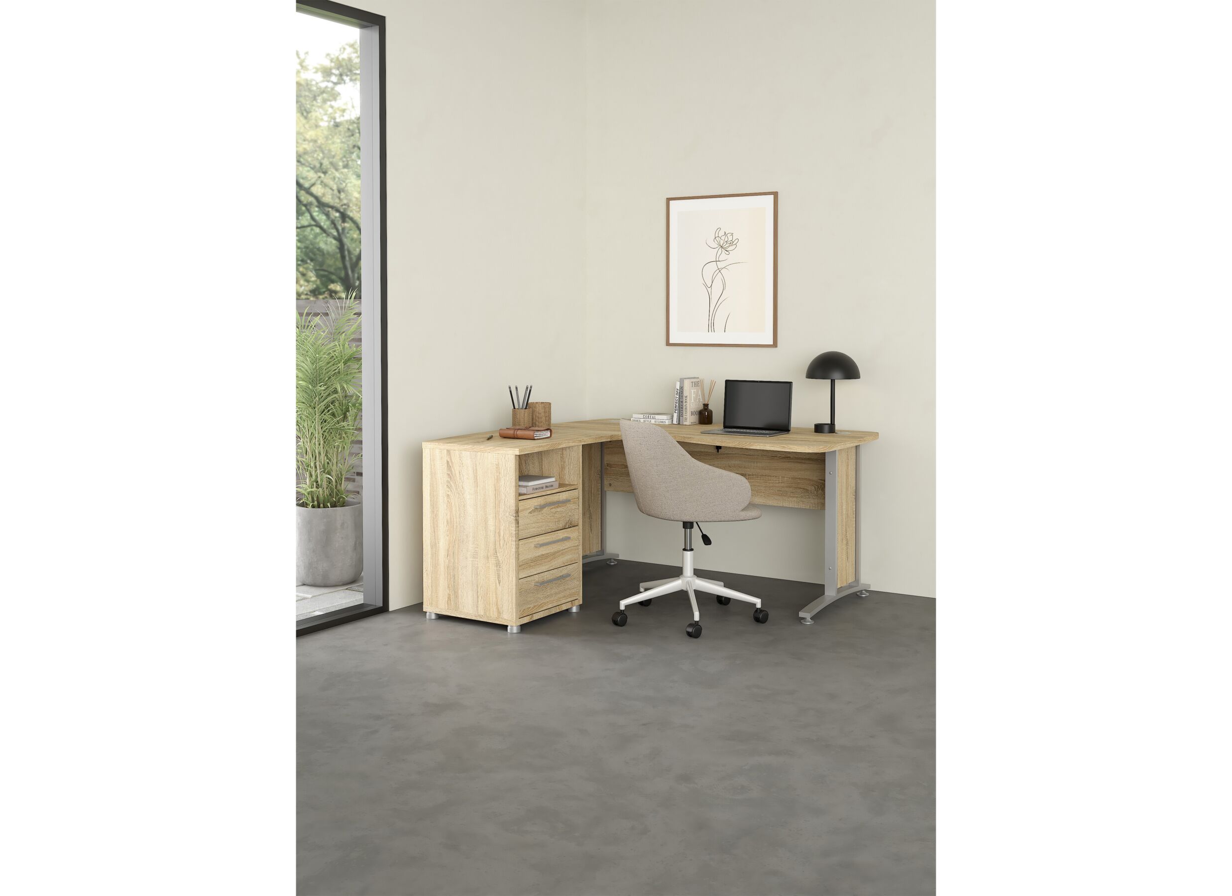 Sfeerfoto - Hoekbureau Prima 150,5x159cm - melamine - eik & zilver