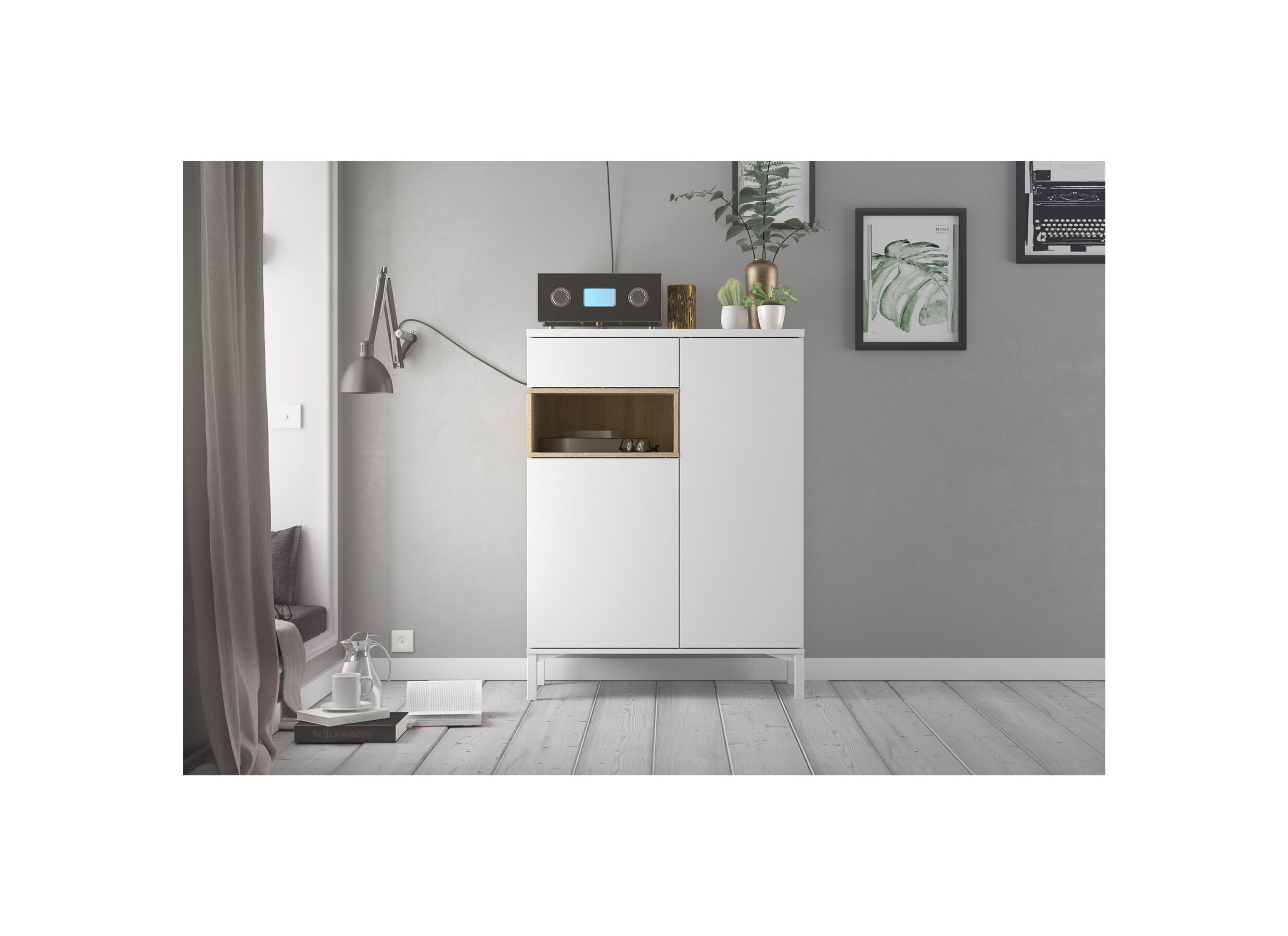 Dressoir Roomers 89cm - spaanplaat - witte eik