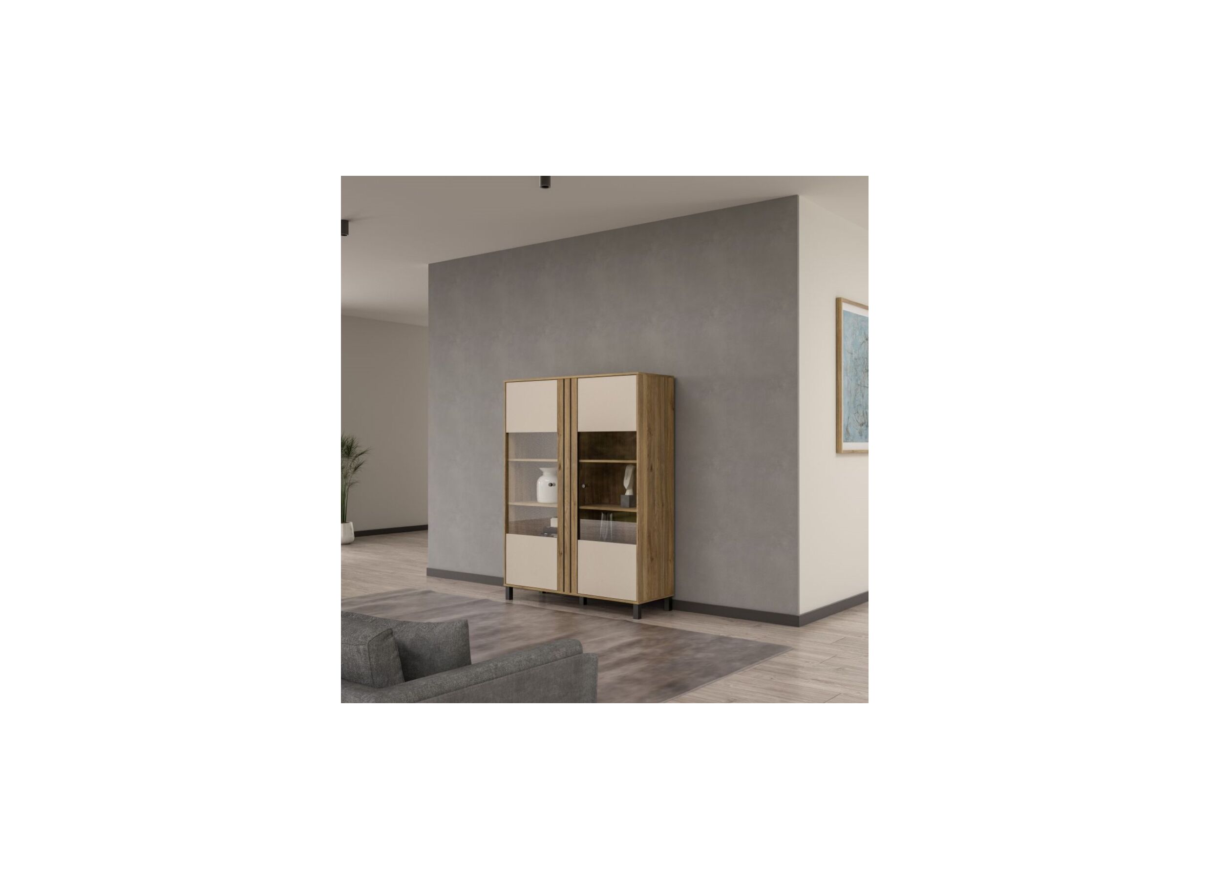 Sfeerfoto - Vitrinekast Killarney 121cm - decor - mauvela oak/sand