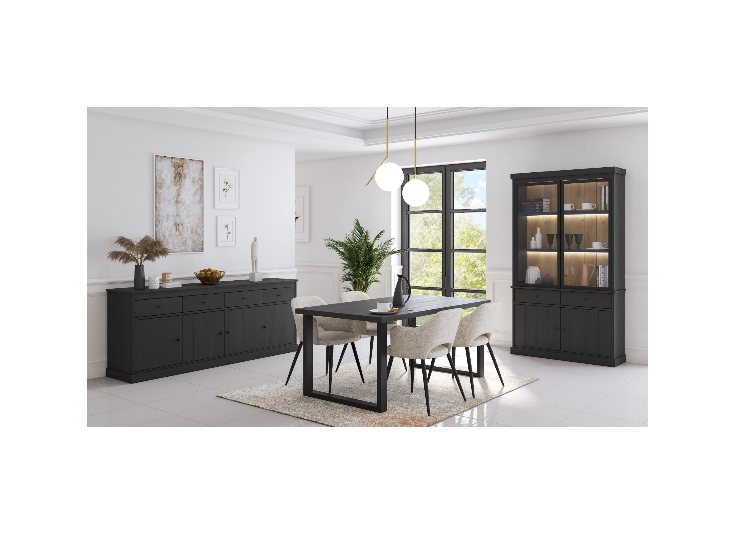 Vitrinekast Valencia 124cm - melamine - zwarte eik