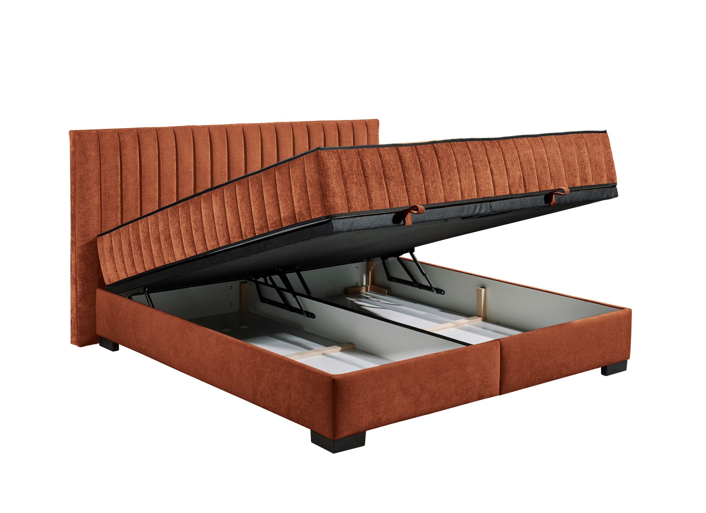 Disposition - Lit box Nagol C 160x200cm - tissu - cognac avec rangement