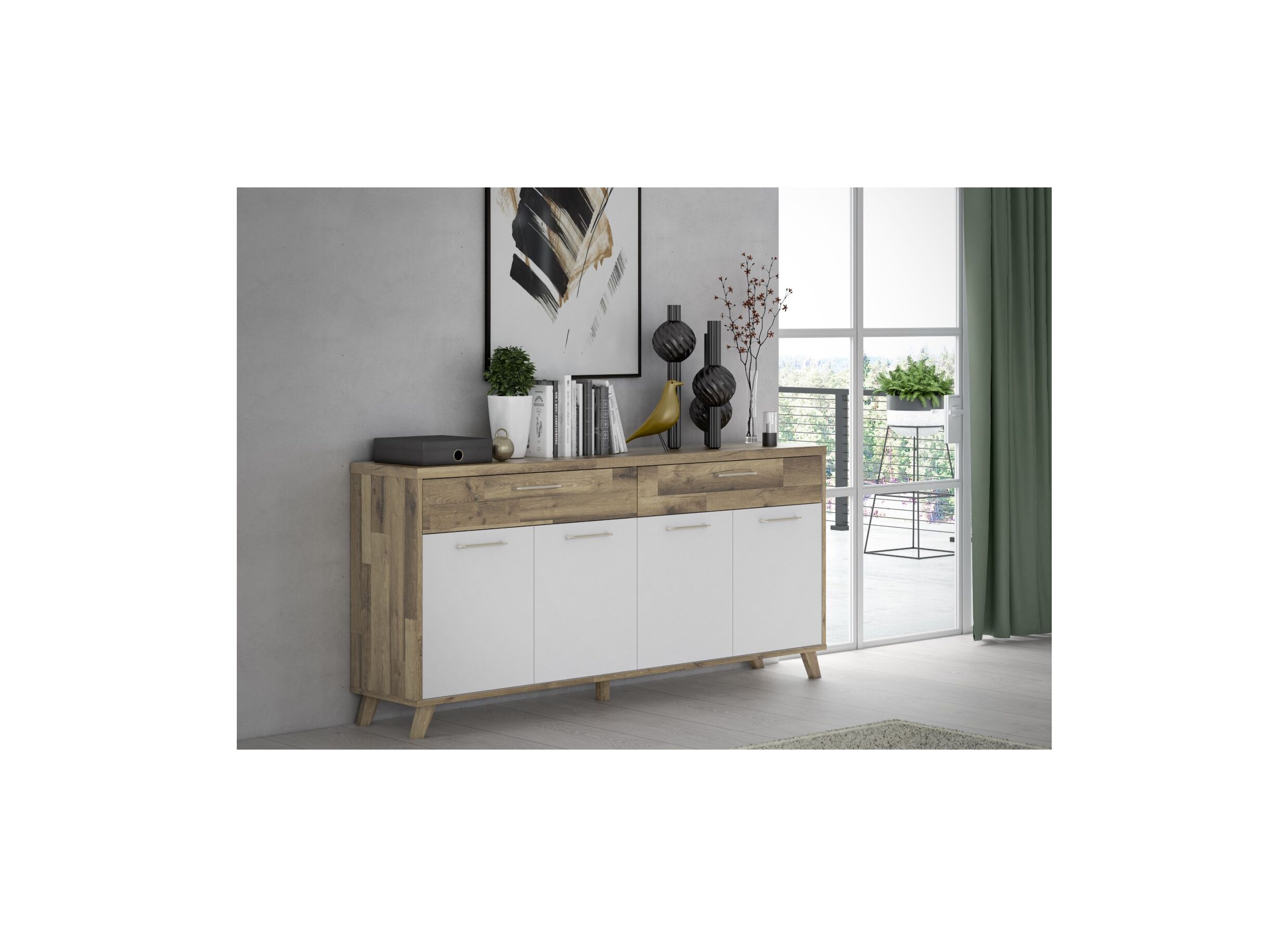Dressoir Ricciano-II 204cm - meubelplaat - eik/wit