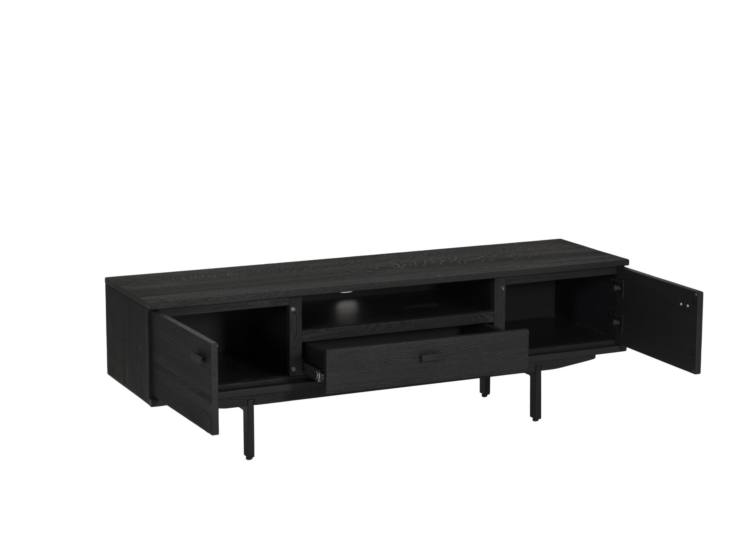 Meuble TV Mauri 160cm - chêne massif & décor - noir