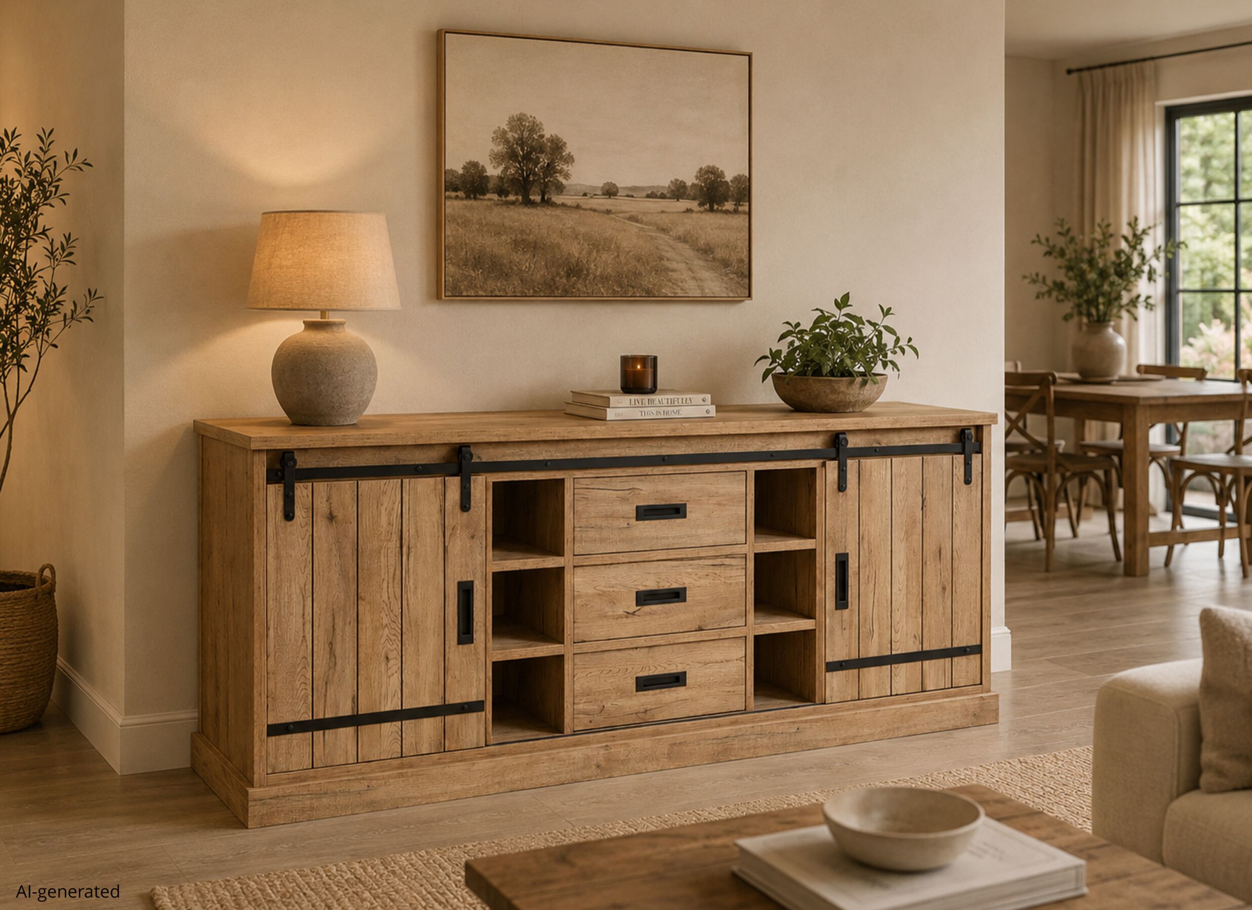 AI Generated - Buffet Piero 225cm - décor - chêne scarlet