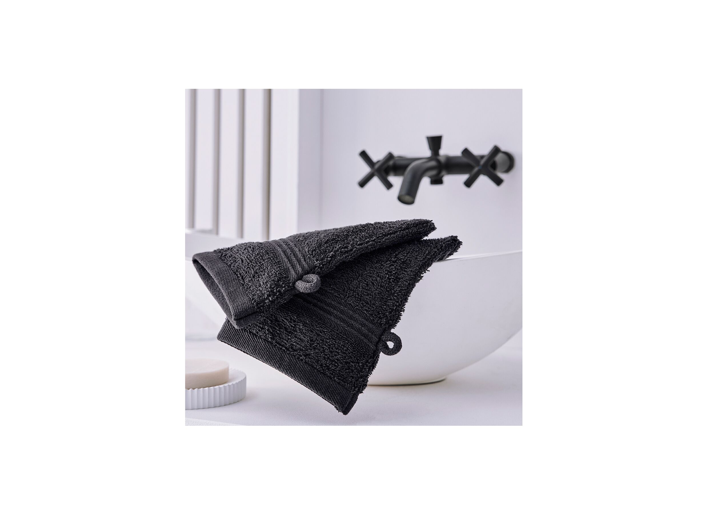 Gant de toilette Essential 16x21cm fusain lot de 2 - Gant de toilette Essential 16x21cm fusain lot de 2