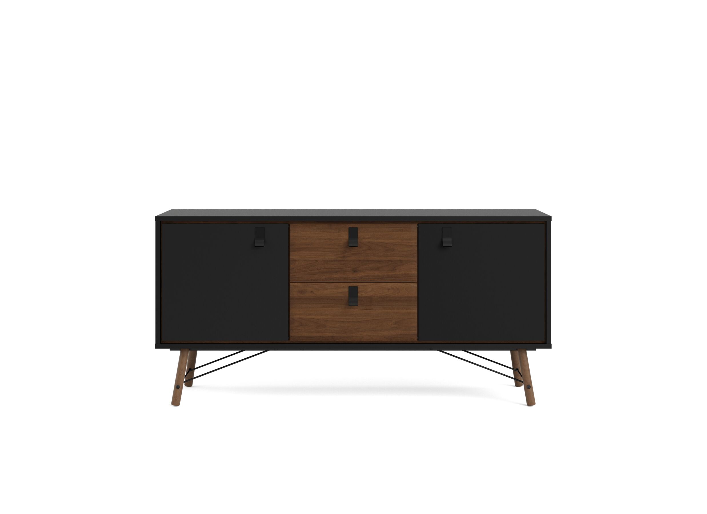 Buffet Ry 151cm - panneau décor - noir mat & noix