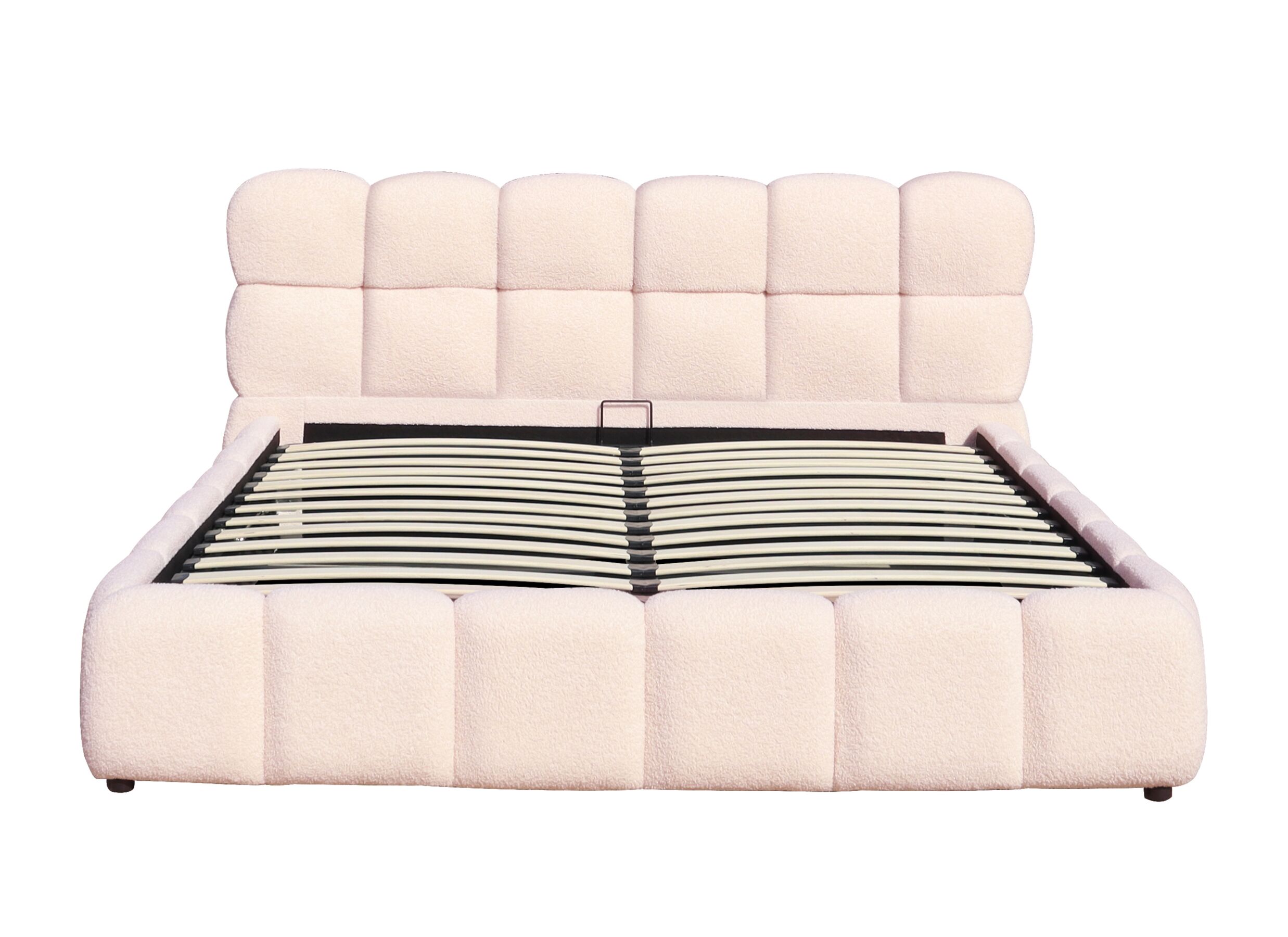Overzichtsfoto - Gestoffeerd bed Journey 160x200cm - bouclé - roze met opbergruimte