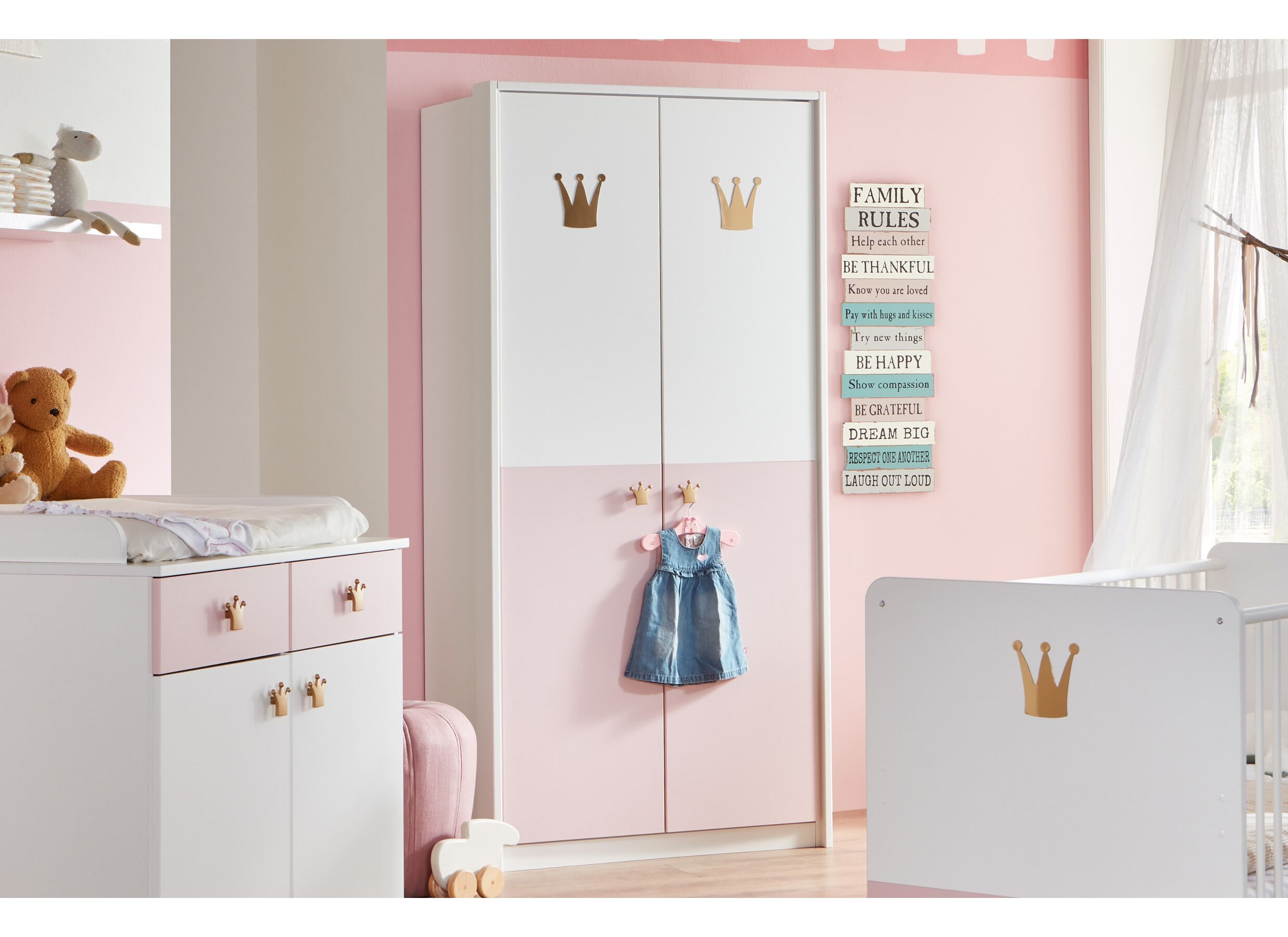 Kleerkast Cindy 95cm - decor - roze/wit