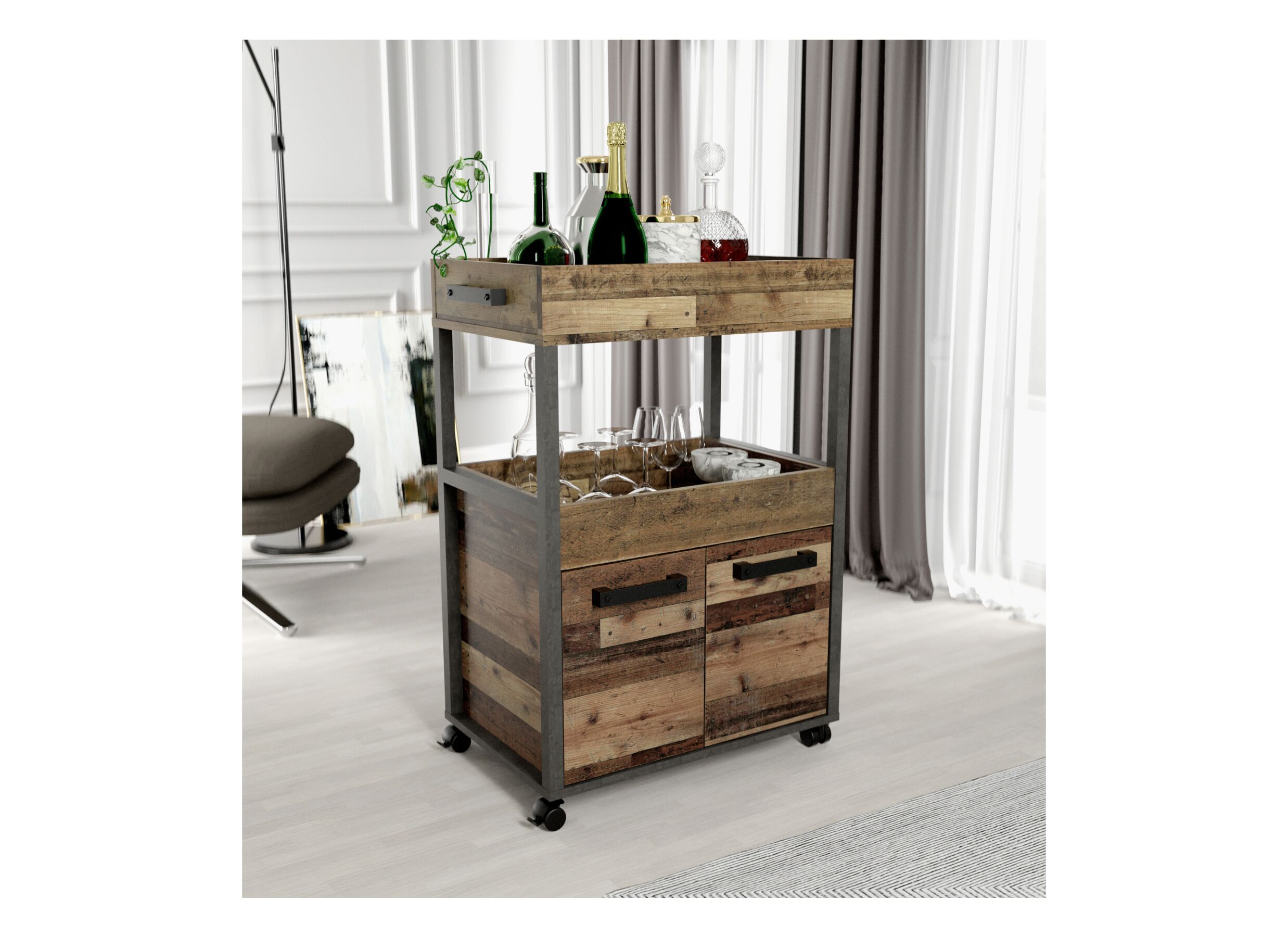 Serveerwagen 60cm - decor - old wood vintage