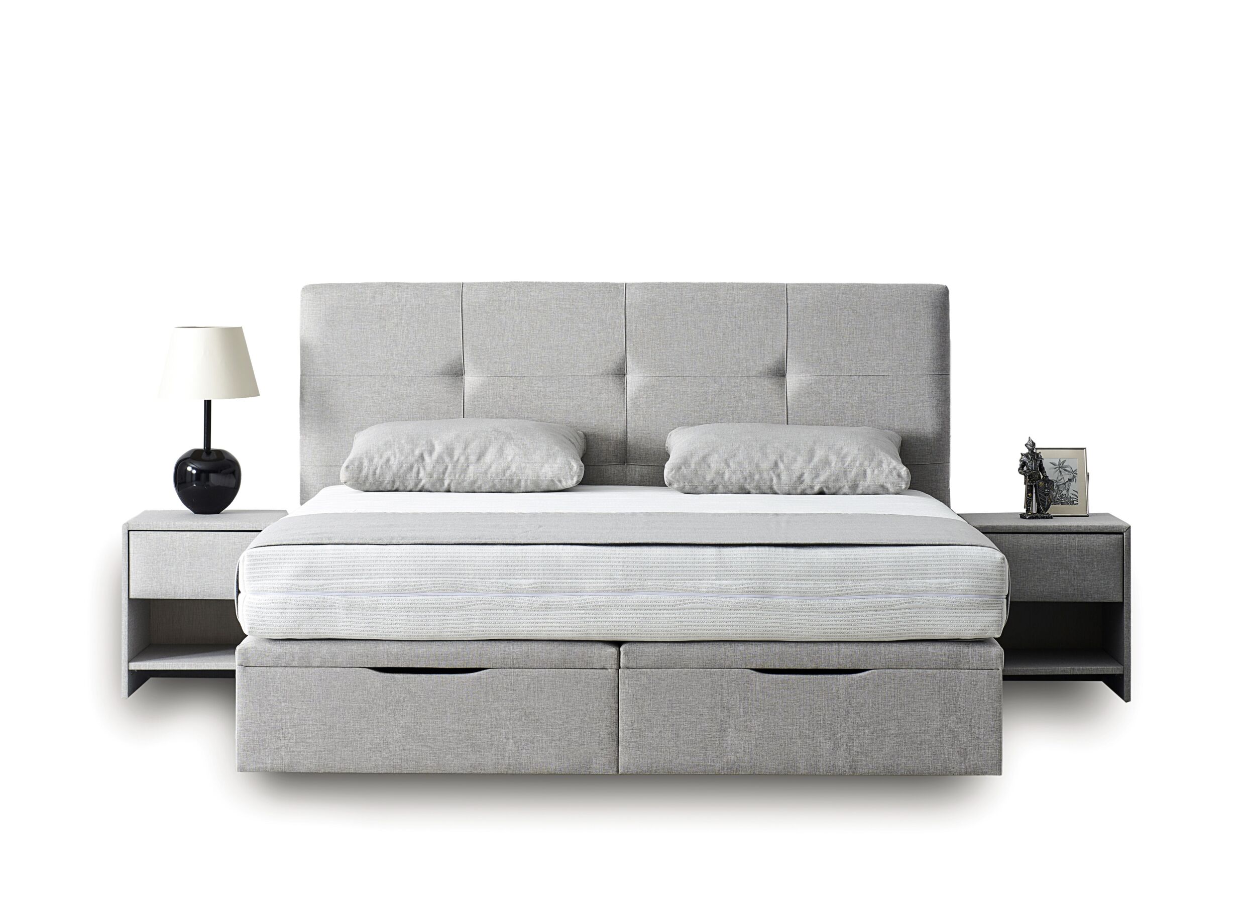 Sfeerfoto - Bedbox Cosy 140x200cm - stof - lichtgrijs met opbergruimte