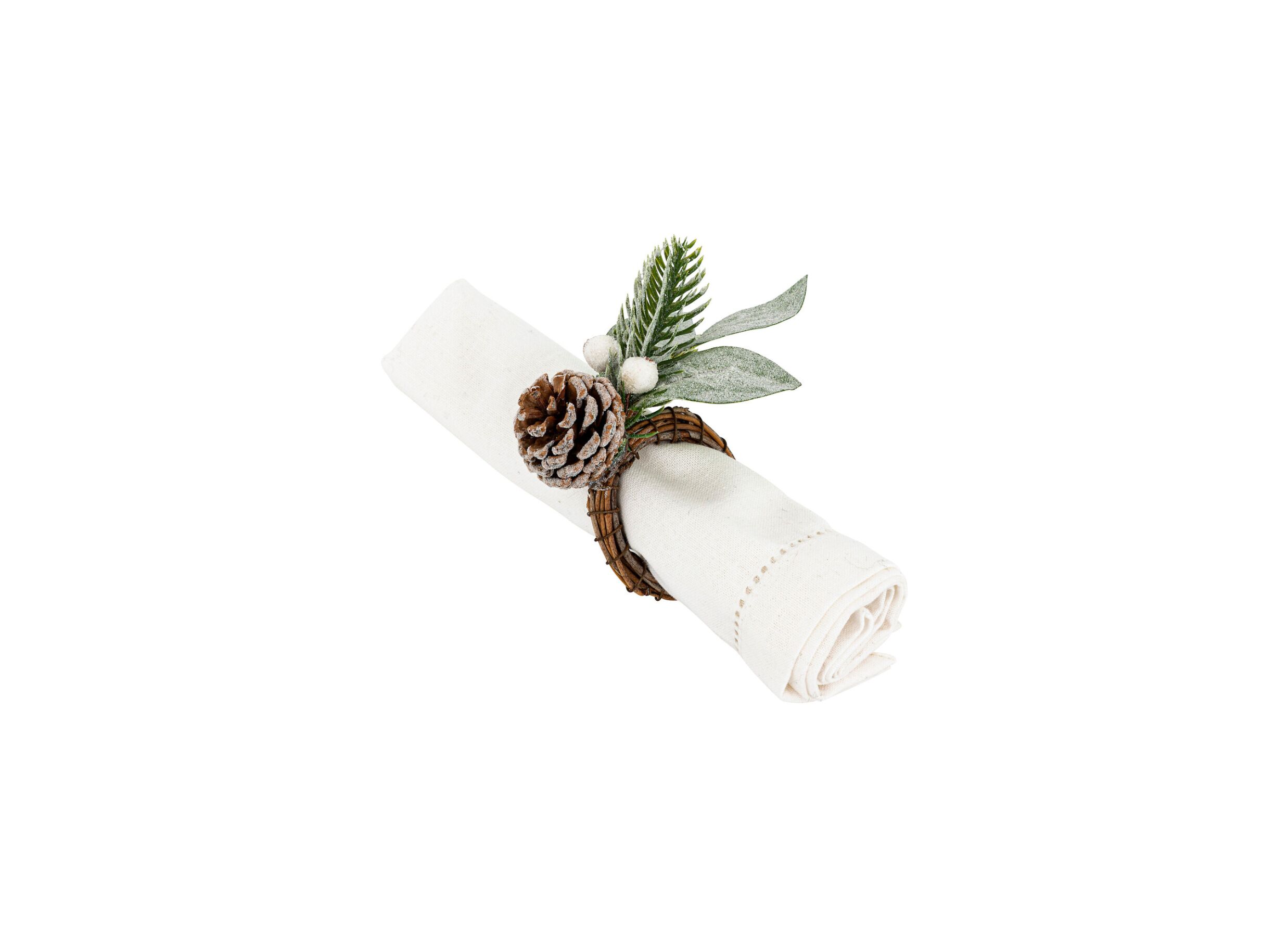 Foto ambiance - Rond de serviette Neige Ø10cm vert/brun lot de 2