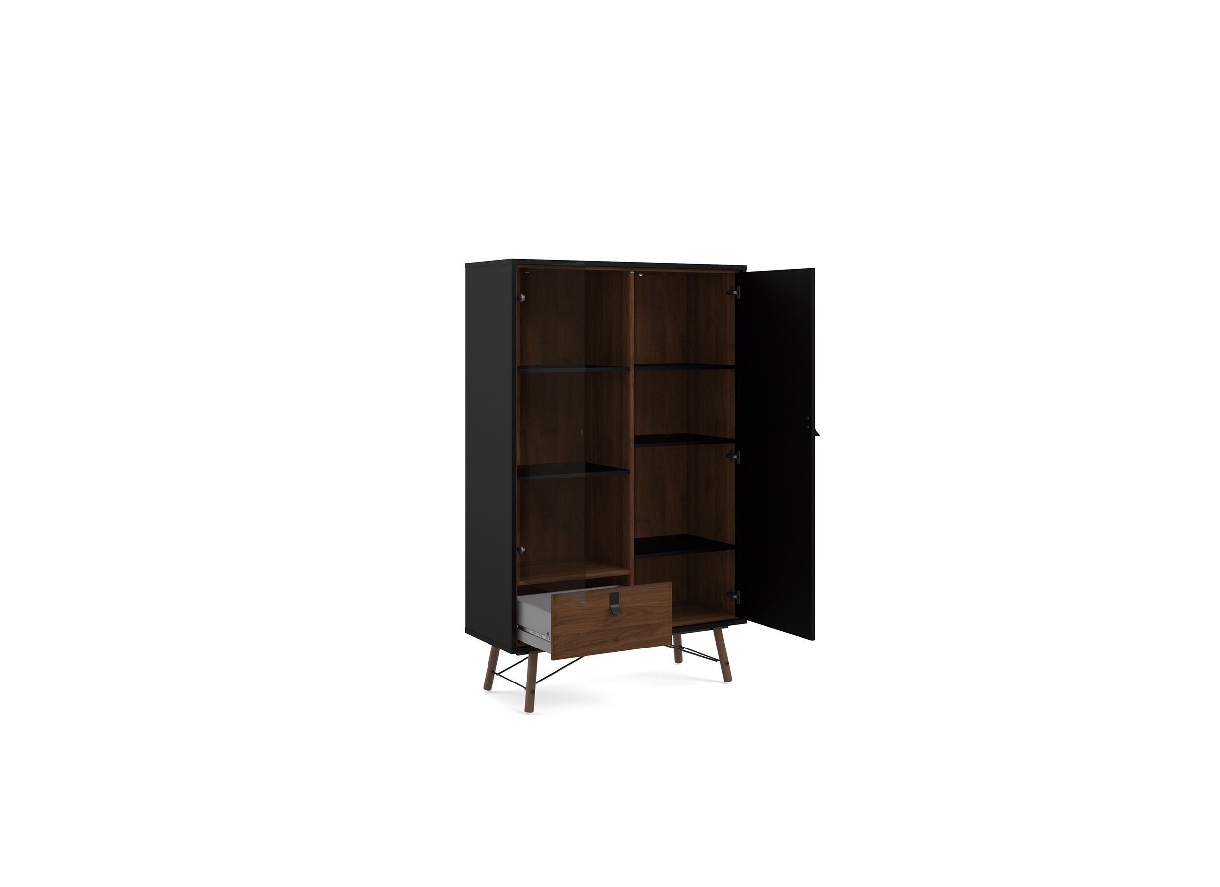 Vitrinekast Ry 102cm - decor - mat zwart/okkernoot