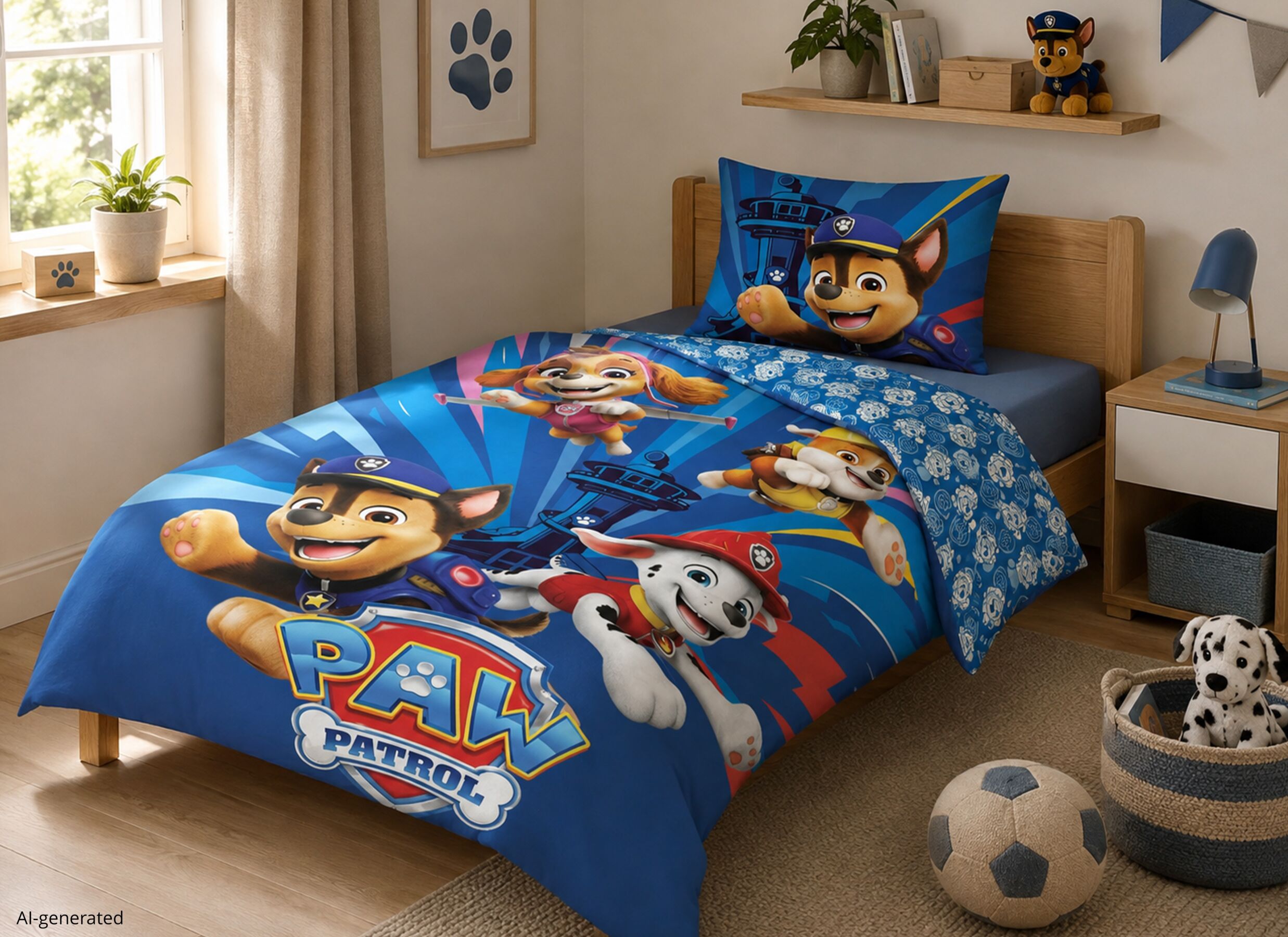 AI Generated - Housse de couette Paw Patrol 140x200cm - polycoton - bleu